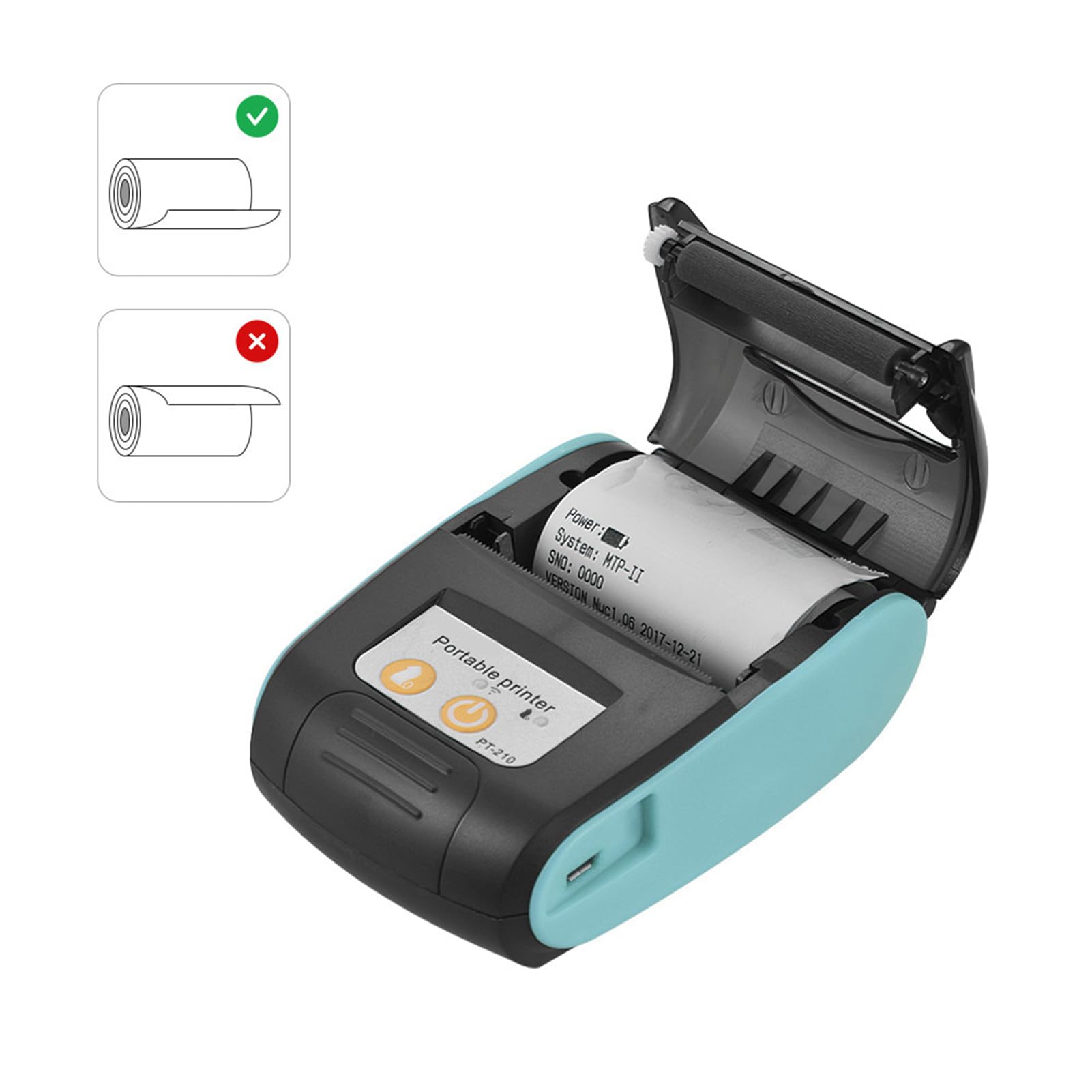 Tragbarer Thermodrucker Pt-210, 58mm BT-Belegdrucker Bondrucker für Einzelhandelsgeschäfte, Restaurants, Fabriken, Logistik, 1 Rollen Papier, Geeignet für iOS für Android
