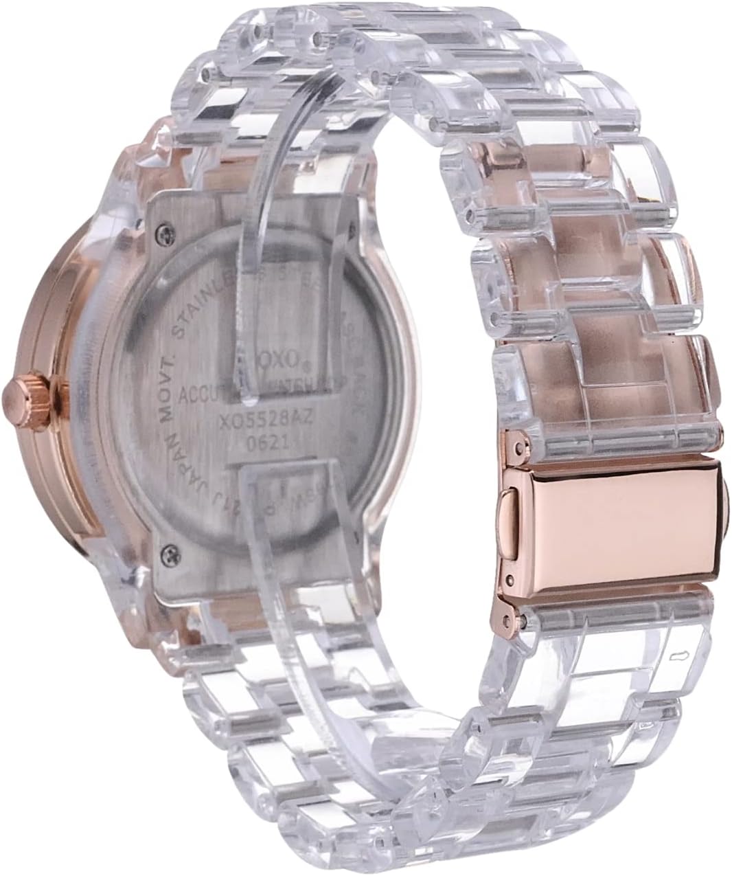 Accutime XOXO Women's XO5528 Clear Bracelet with Rhinestones on Rose Gold Case Watch