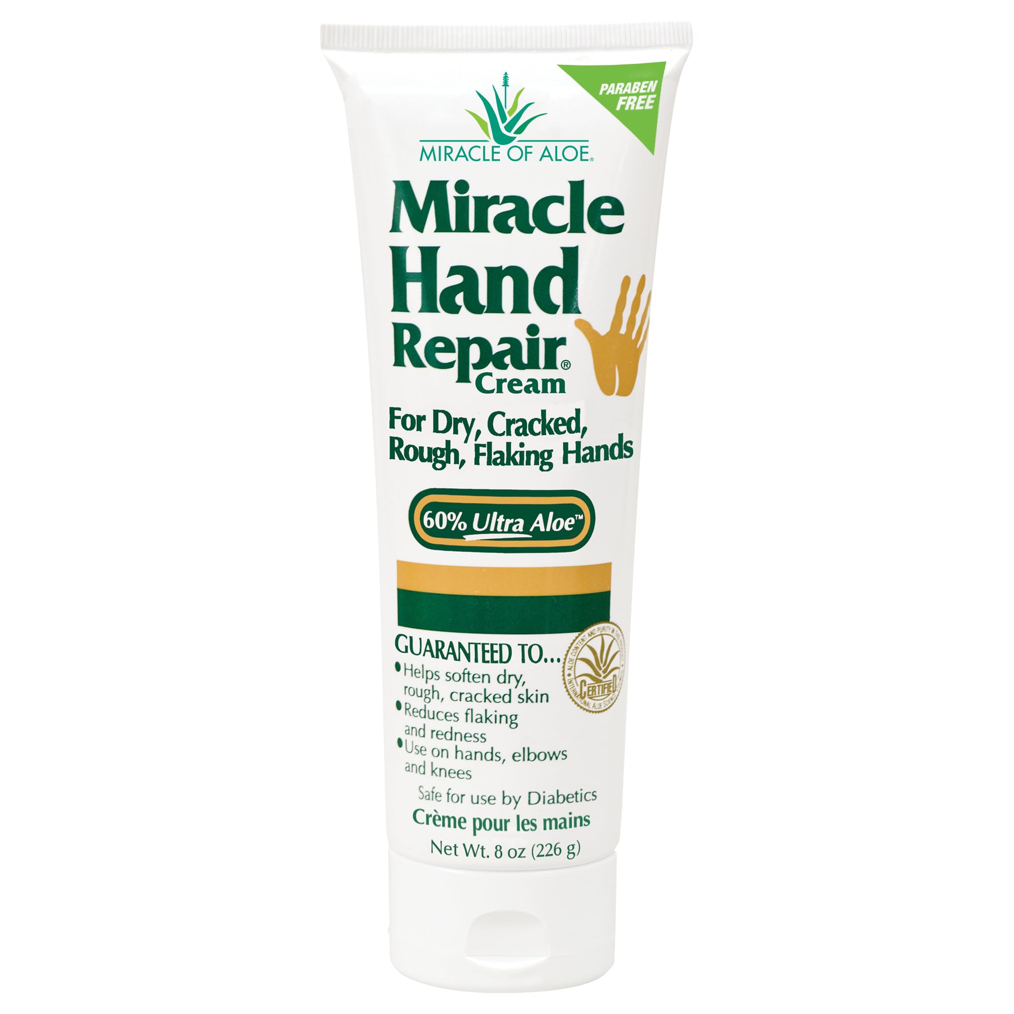 Miracle Hand Repair Cream for Dry Cracked Hands 8 oz Best Healing Hand Cream with 60% Aloe Vera - Non-Greasy Moisturizer for Working Hands - Fast