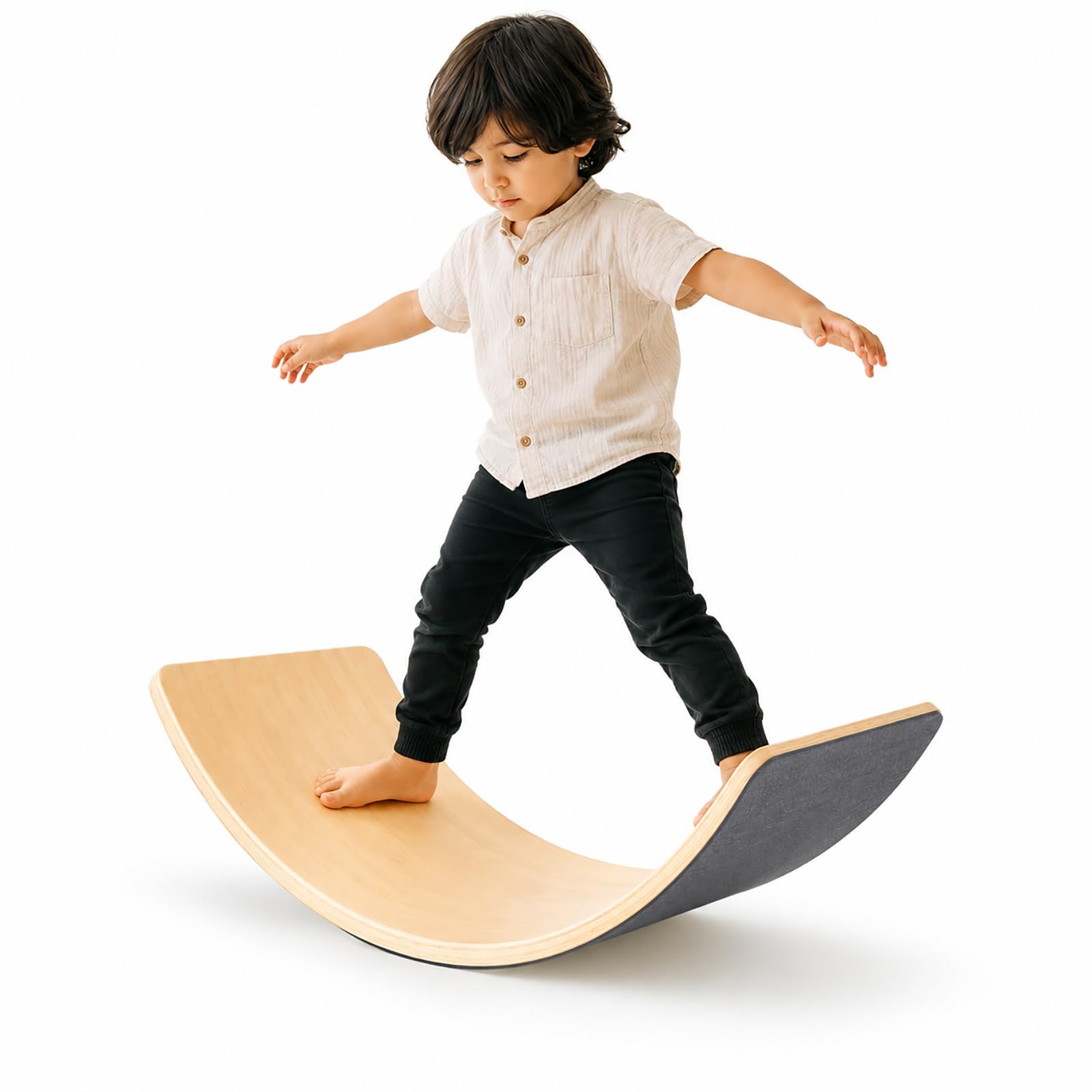 DUDUPIE Wooden Balance Board for Kids, Montessori Wobble Board with Anti-Slip Felt,33 Inch Natural Wood Curved Balance Toy for Toddlers, Indoor Active Play, Waldorf Learning Toy