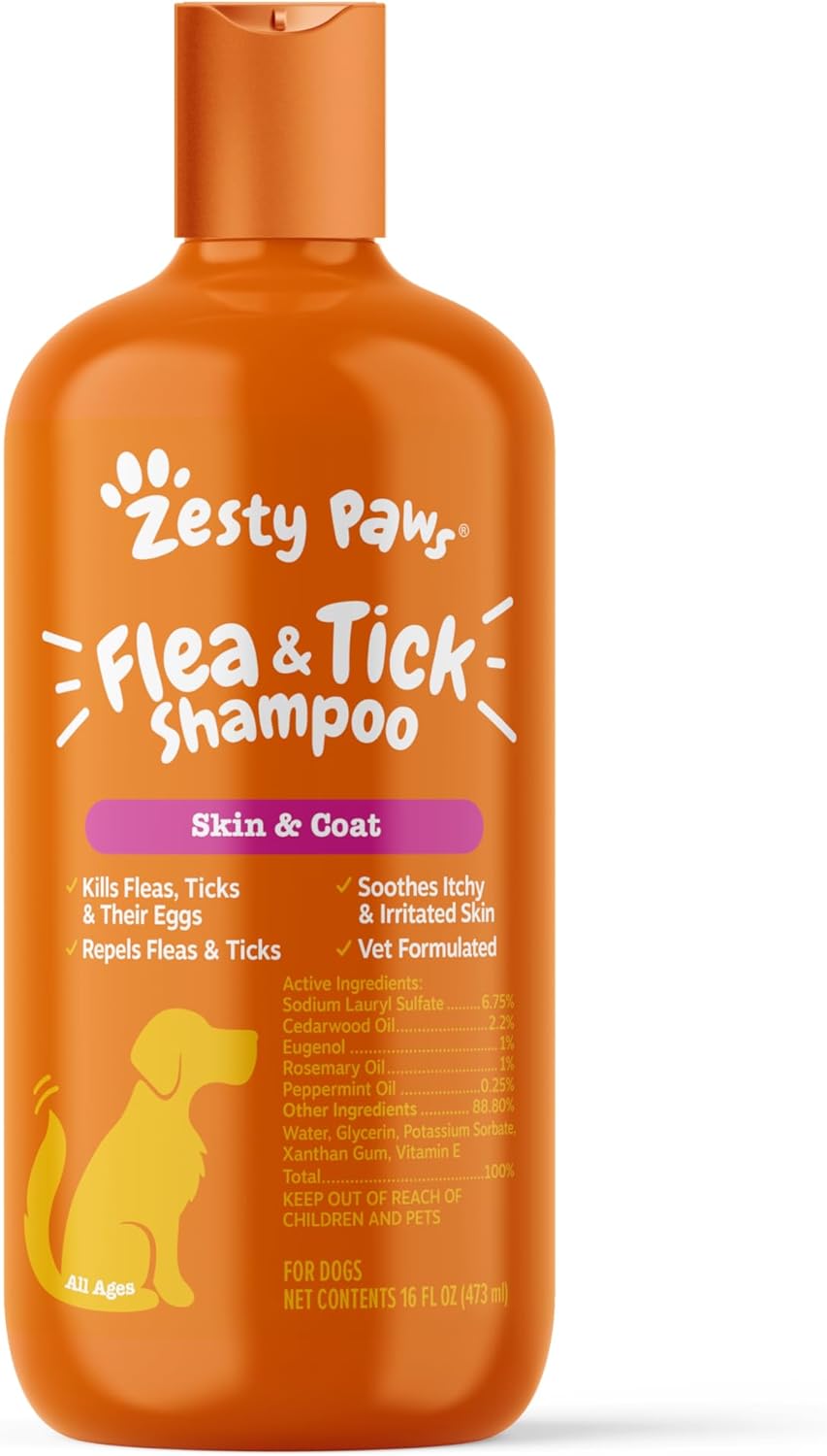 Zesty Paws Flea and Tick Shampoo for Dogs - Veterinarian Formulated Flea Shampoo for Dogs to Kill Fleas, Ticks & Their Eggs - Soothes Itchy & Irritated Dog Skin - Cedarwood, Rosemary & Peppermint Oil Shampoo - Flea & Tick - Image 1 of 7