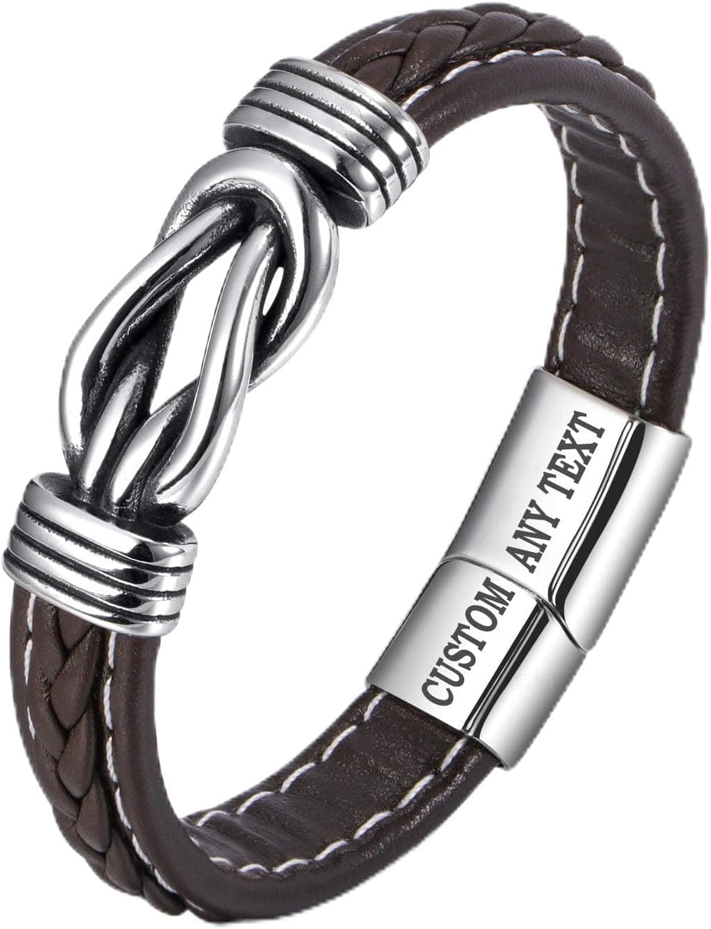 Personalized Braided Leather Infinity Bracelet for Men Women, Mother and Son Linked Bracelet,To My Son Bracelet from Mom and Dad, Father's Day Gifts Bracelet,Adjustable Size 7.4"/8.2"/9"