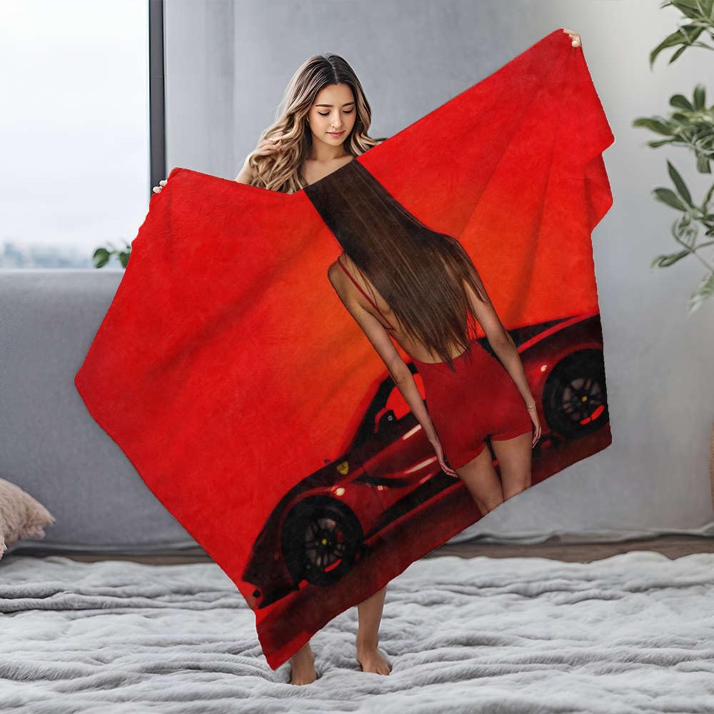 Couverture en flanelle grand lit avec imprimé voiture de sport élégante pour salon moderne