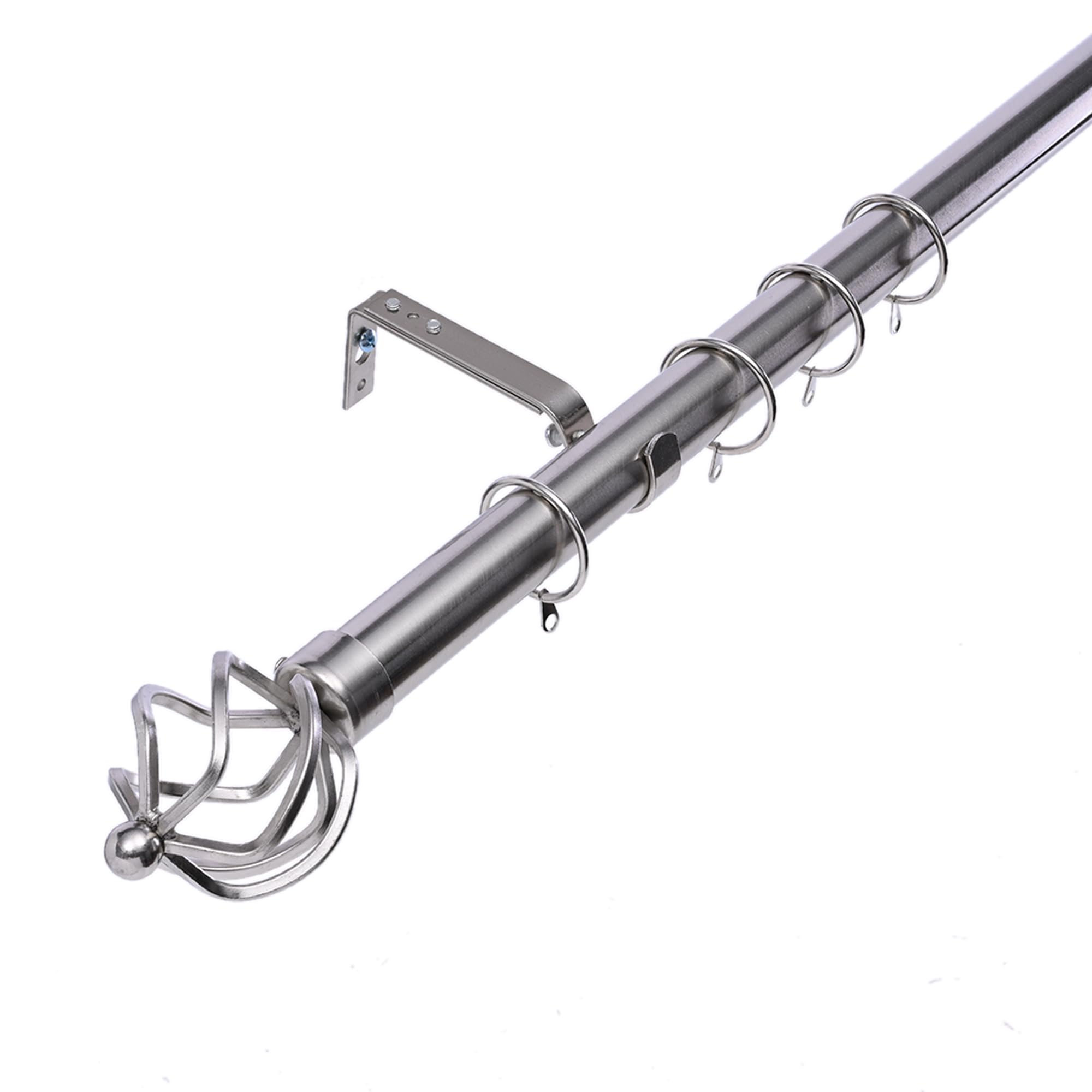 Lister Cartwright 28mm Polished Steel Adjustable Extendable Metal Curtain Pole Set Rings with Cage Finial Voile Easy fit to Outdoor, Bedroom, Living Room (210-320 cm)