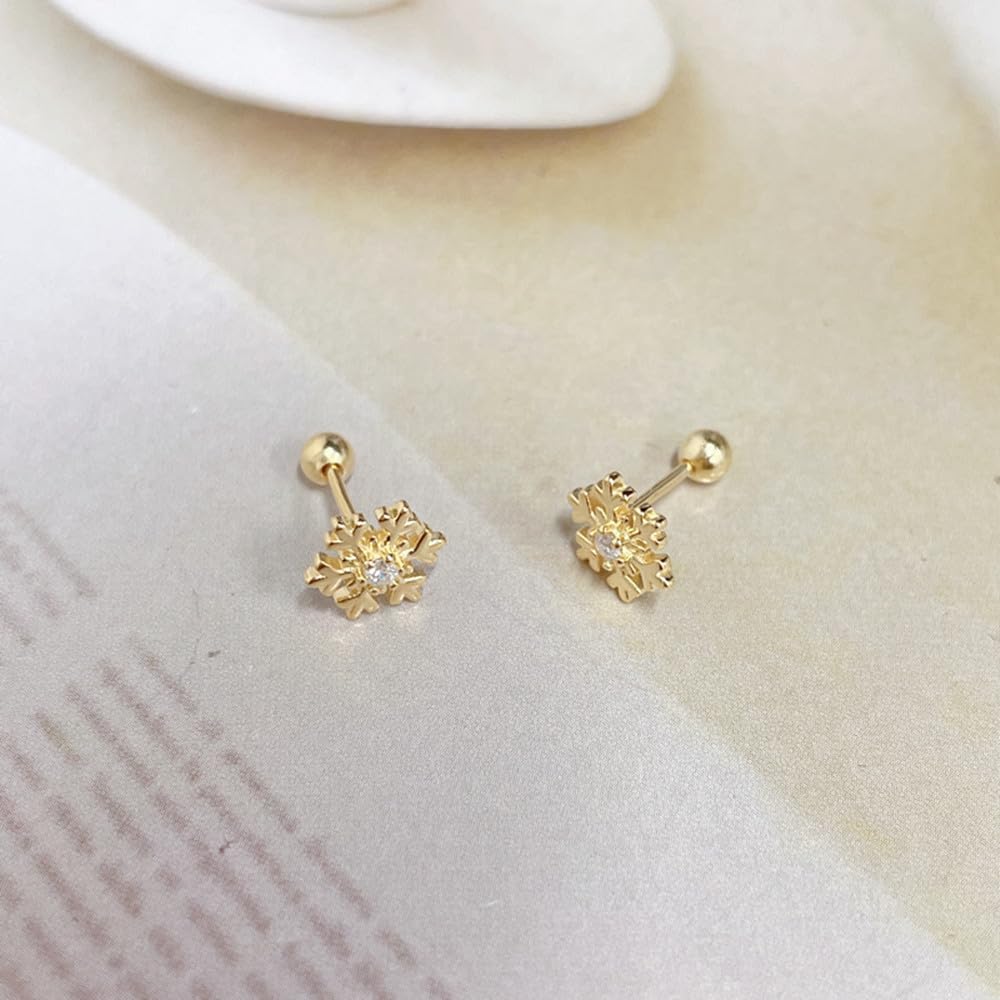18g CZ Snowflake Flower Small Stud Earrings for Women Cartilage Tragus Helix S925 Sterling Silver Barbell Screw Back Hypoallergenic Piercing Fashion Cute Tiny Delicate Jewelry Gifts Bff Daughter Xmas 8mm - Image 4