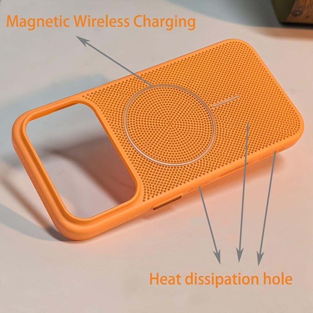 Chłodząca, oddychająca magnetyczna obudowa na telefon do iPhone'a 17 16 15 14 13 12 Pro Max 16 Plus 13 Pro 17 Air z rozpraszaniem ciepła, pomarańczowa, do iPhone'a 15 Pro