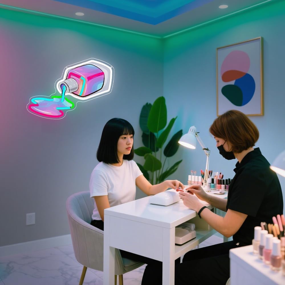 Nail Polish Neon Sign,Nails LED Neon Signs for Wall Decor,Nail Polish Bottle Neon Sign for Salon,Beauty Room,Bedroom,Nail tech Decor Gifts,Home Art,Christmas, Birthday - Image 6