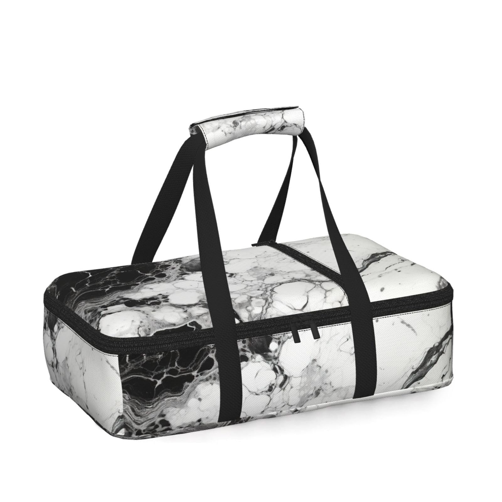 Black White Marble Print Insulated Thermal Food Storage Bag Daily Reusable Picnic Tote Lunch Box Home