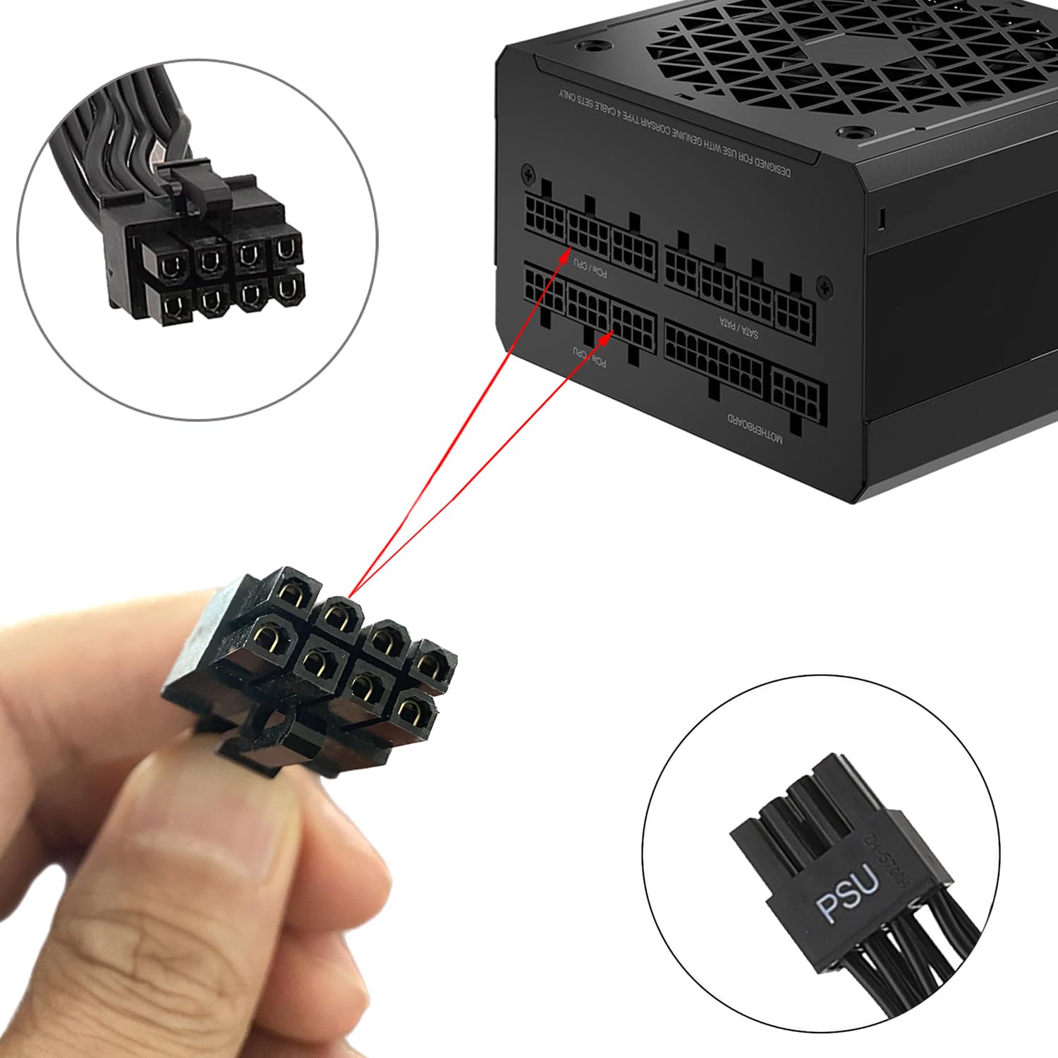 Kabel do procesora Corsair, 61 cm, 8-pinowy do 8 i 4+4 pinów do Thermaltake, kable CPU męski na męski do Aresgame (60 cm + 20 cm)