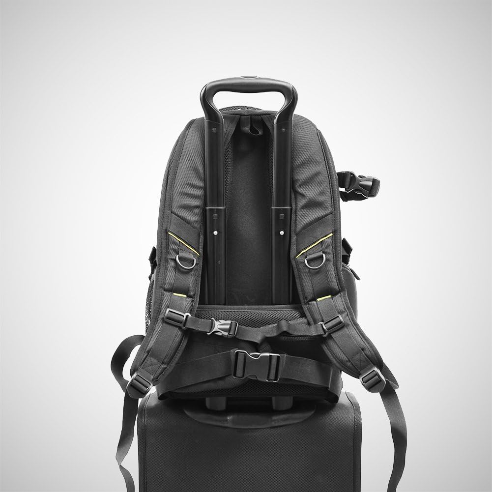Evecase Backpack Universal Professional Nylon with Rain Cover for Cameras and Laptop up to 39.6 cm (15.6 inches) - Black with Green Line