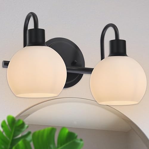Miniatura 15 de Accesorios de iluminación de tocador de baño negros de 5 luces sobre espejo, iluminación moderna de pared con apliques de vidrio esmerilado