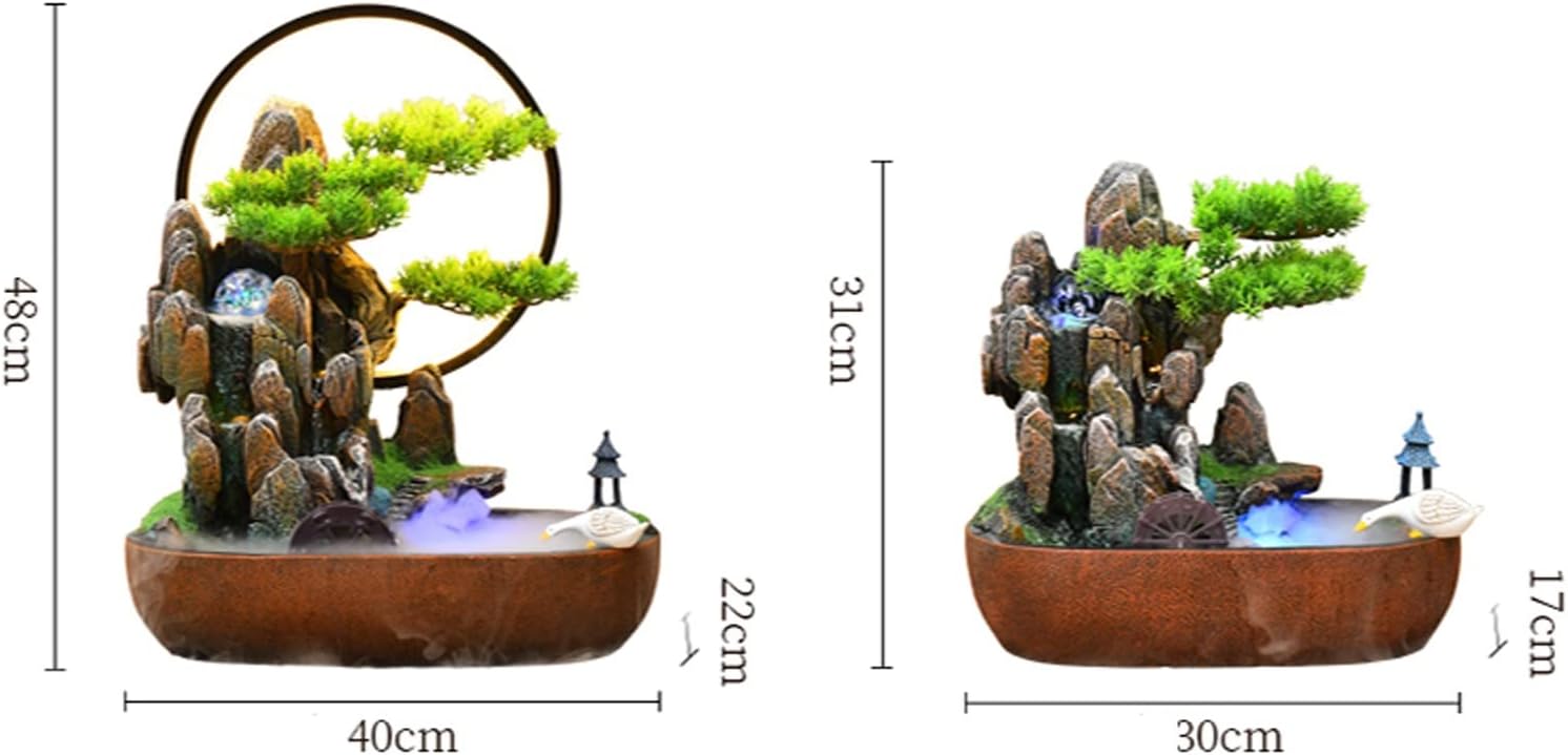 Waterfall Fountain Indoor Indoor Tabletop Fountain Resin Fountain Artificial Bonsai Trees and Stones Mountain Relaxing Waterfall Fountain Home Decoration Fountain Table Top Water F...