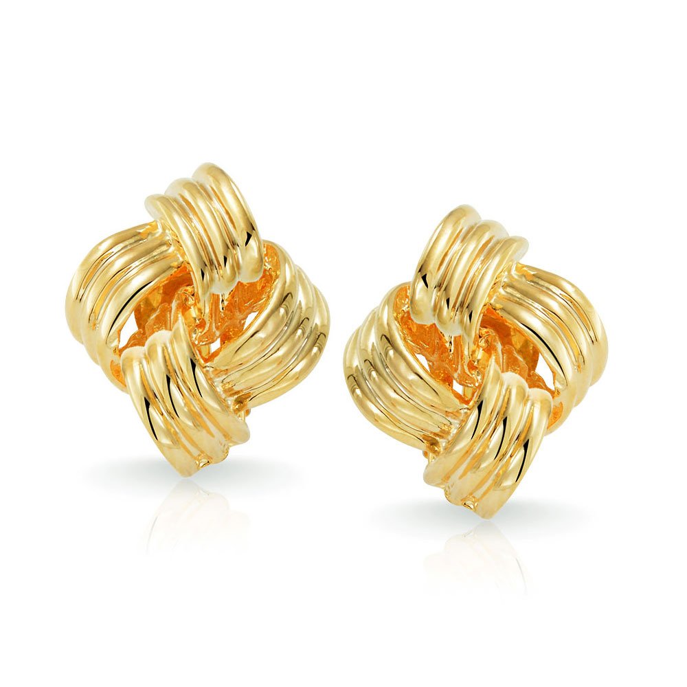 Orecchino A Clip Stile Bottone Nodo D'Amore Intrecciato Con Cristalli Pavé Per Donne Senza Orecchie Forate Tono Oro Rosa Placcato Argento