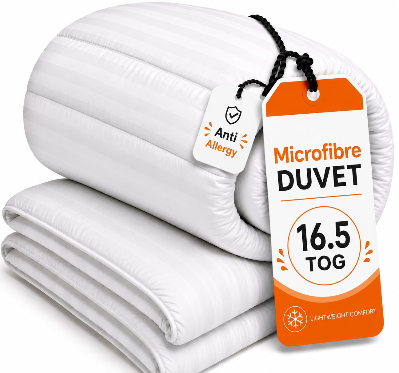 Striped Microfibre Duvet, Anti Allergy Soft Hollowfibre Filling Winter Warm 16.5 Tog Duvet, Breathable, Lightweight & Machine Washable, Hotel Quality Quilt (King)