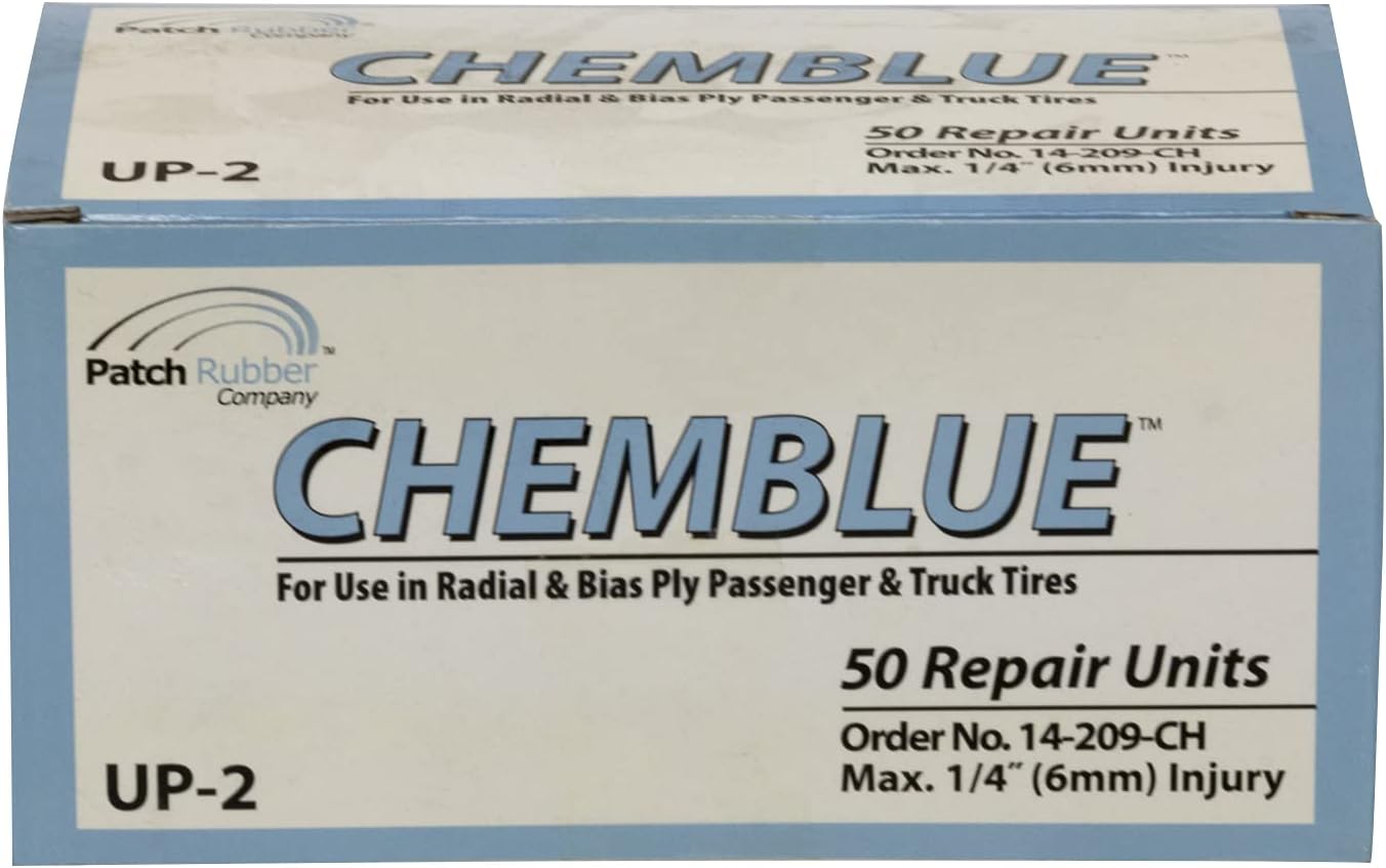 CHEMBLUE Universal 2 Tire Repair Unit, Tire Repair Patch for Passenger, Truck, SUV, Truck, Bias, Radial, Tubeless or Tube-Type Tire Puncture Injuries, 14209CH (2-1⁄8), (Box of 50)
