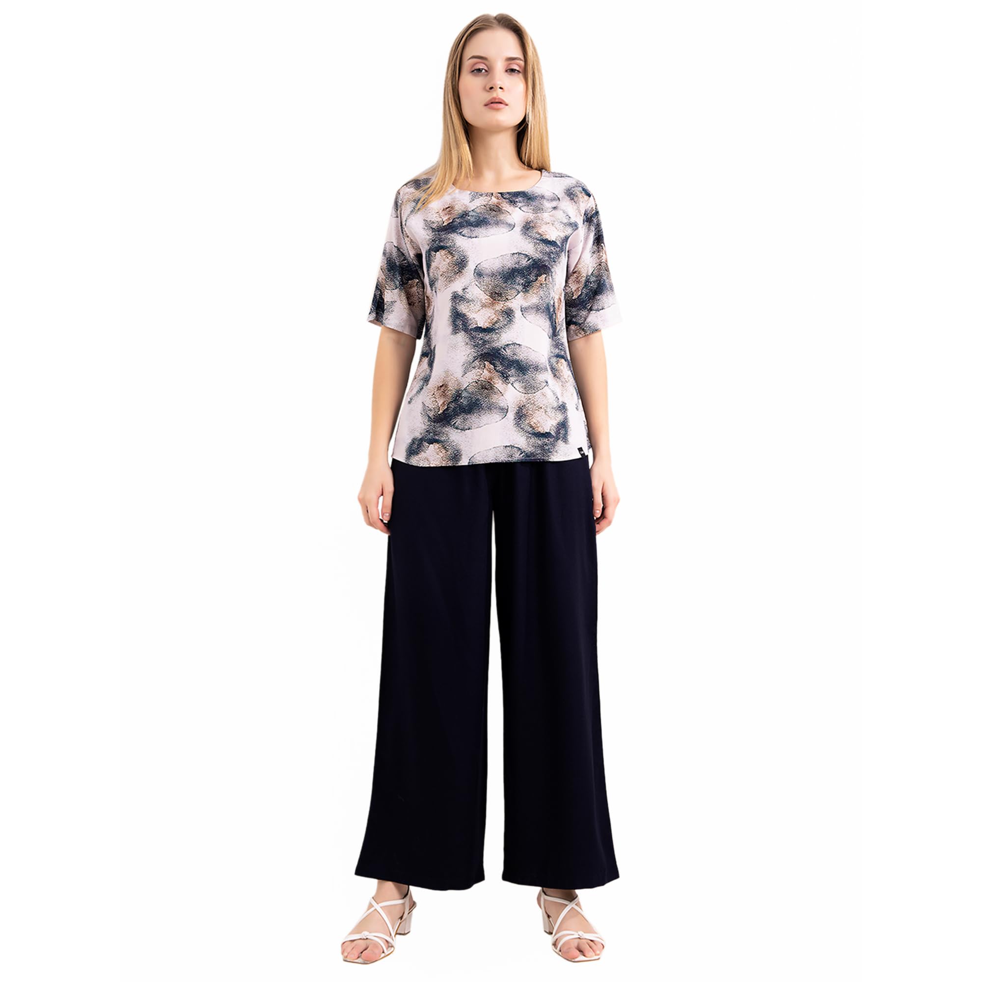 l&m Women's Trendy Rayon Co-ord Set - Printed Top with Solid Brown Pants | Co Ord Set for Women Stylish | Travel Co Ord Set for Women-picture-33