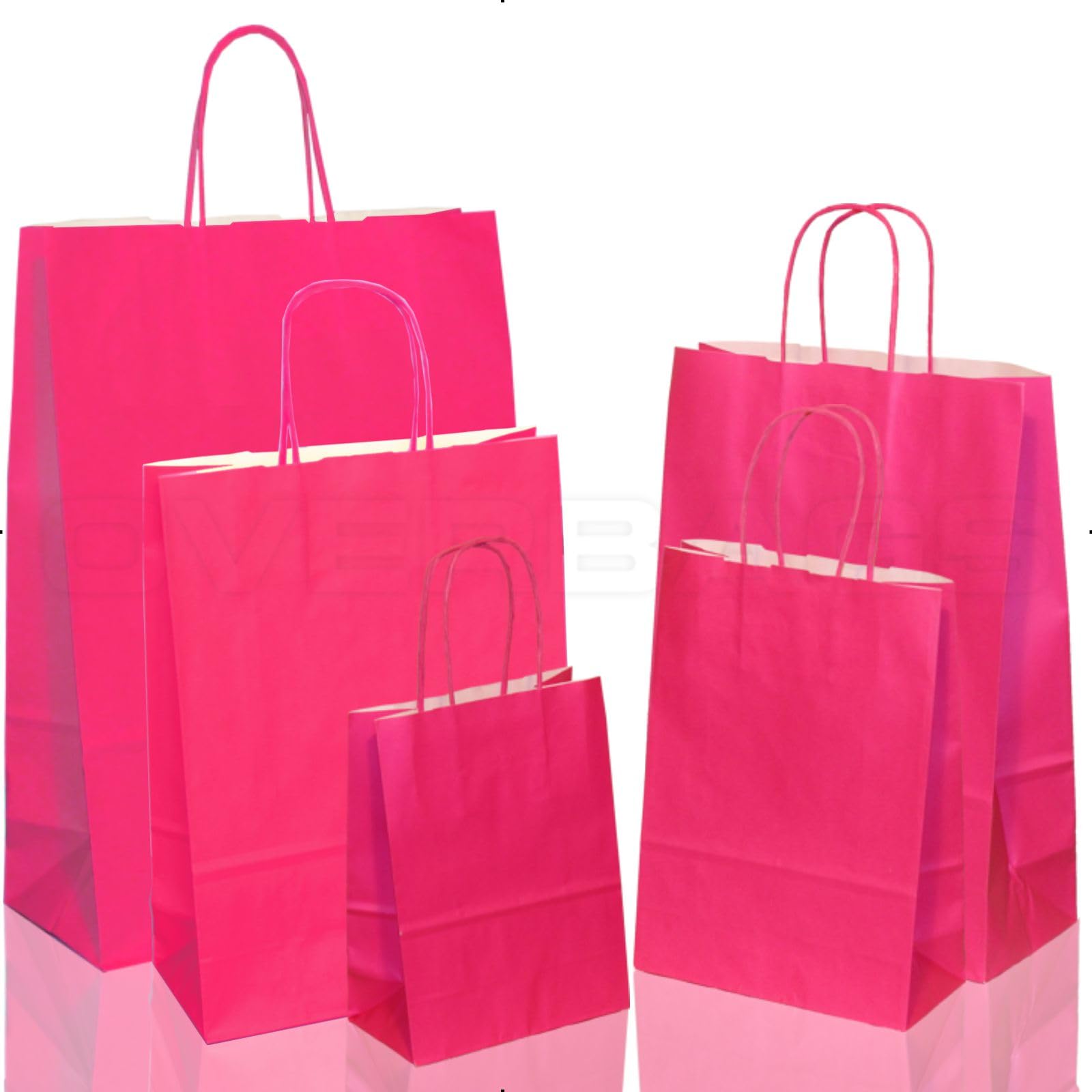 OVERBAGS - Borse shopper sacchetti di carta manico cordino colore fucsia - Dimensione cm 25x11x24, Confezione pz 50