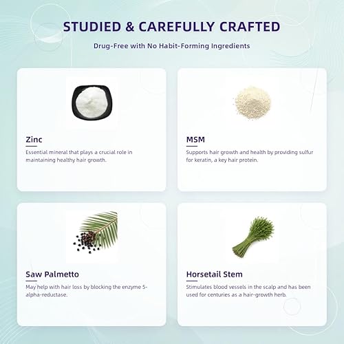 Miniatura 2 de Suplemento natural para el crecimiento del cabello  Biotina, zinc, MSM, colágeno, palma enana americana, cola de caballo y astaxantina para un