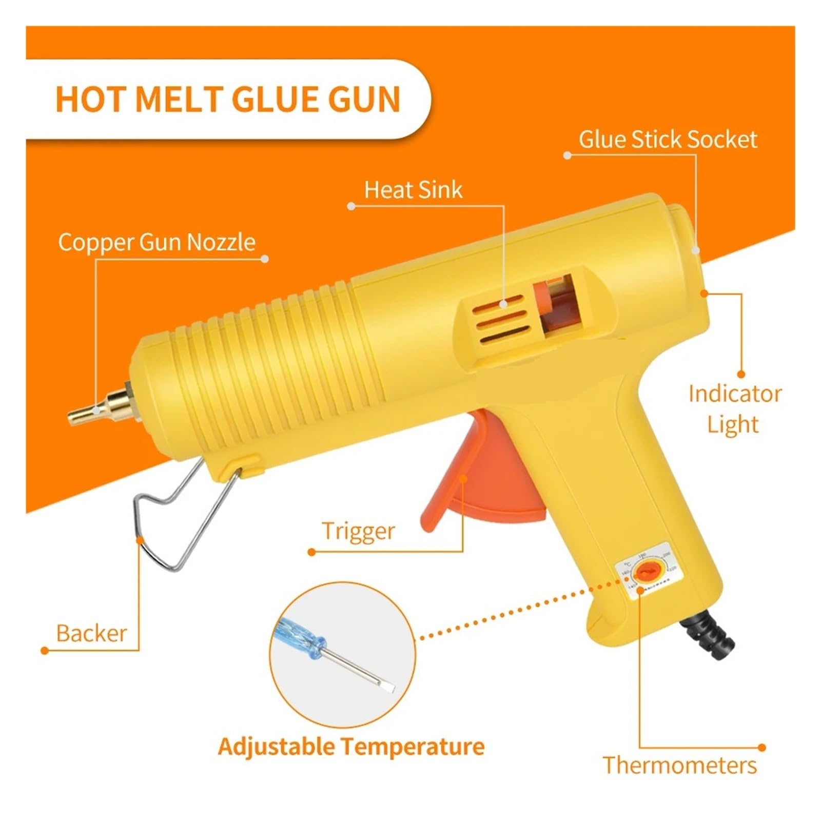 Pistola for Colla a Caldo da 150 W, Temperatura Regolabile Intelligente da 11 mm Ugello in Rame Opzionale Pistole for Colla Fai-da-Te artisti Fai da Te, Arte, c(Set3)