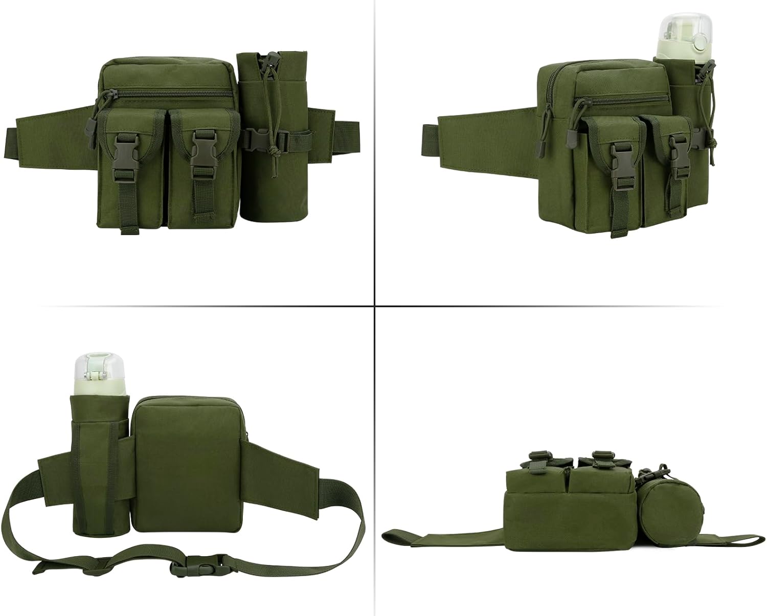 DOB SECHS Hiking Waist Bag with Detachable Water Bottle Holder and Adjustable Waist Belt Oxford Fanny Pack for Men Women Causal Belt Bag for Travel Outdoor Fishing Running Hiking Hunting,Green - Image 3