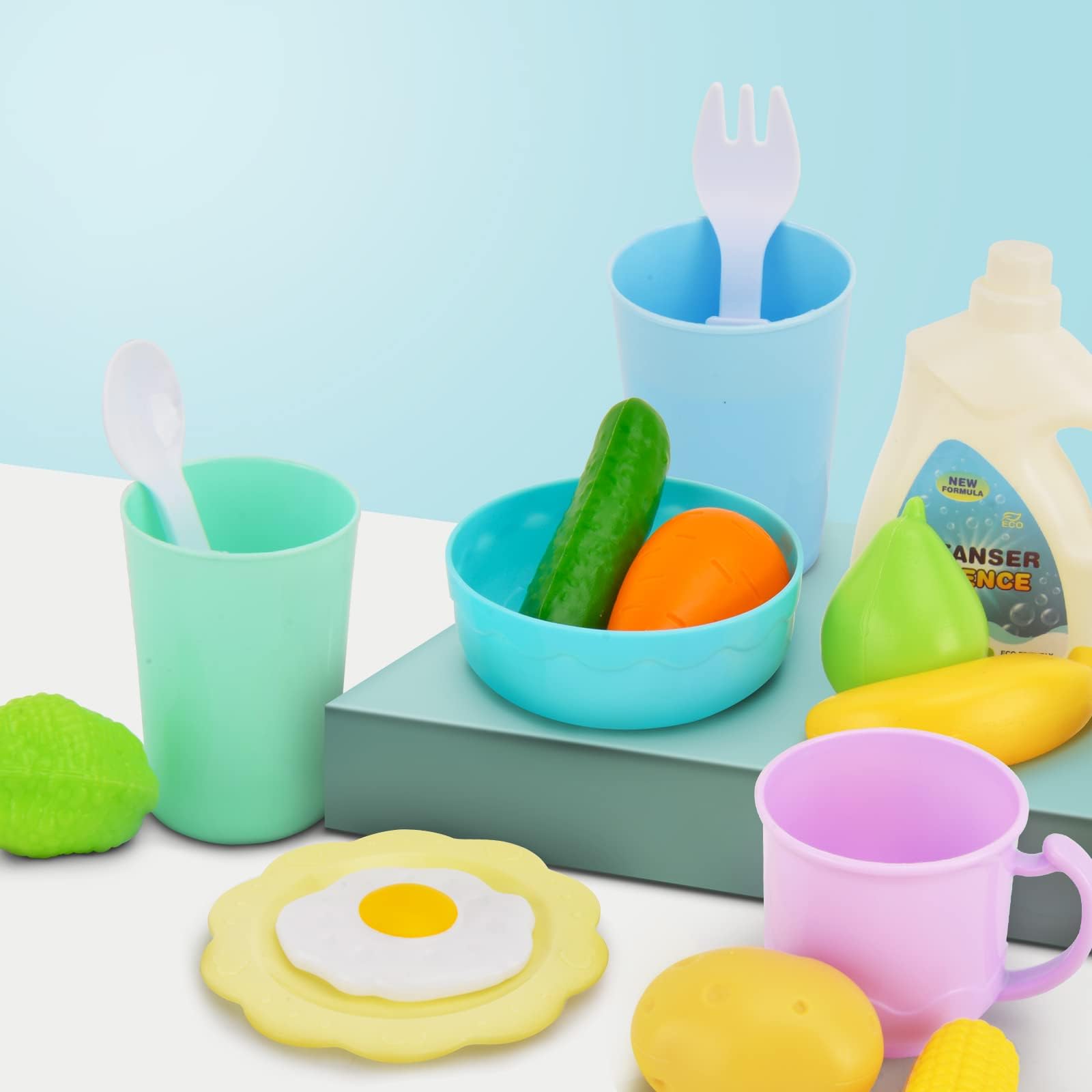 Amagoing Kitchen Play Sink Toys, Kids Sink Toys with Running Water, Toddler Electronic Dishwasher with Cooking Stove Accessories, Dish Rack, Pot and Pan, Pretend Role Play Gift for Boys Girls