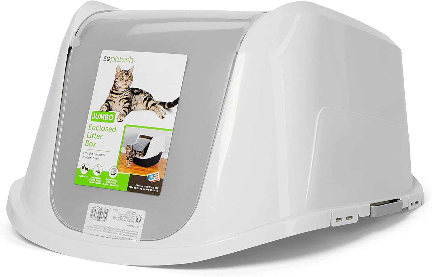 So Phresh Grey Jumbo Enclosed Cat Litter Box, 23" L X 19" W X 19" H