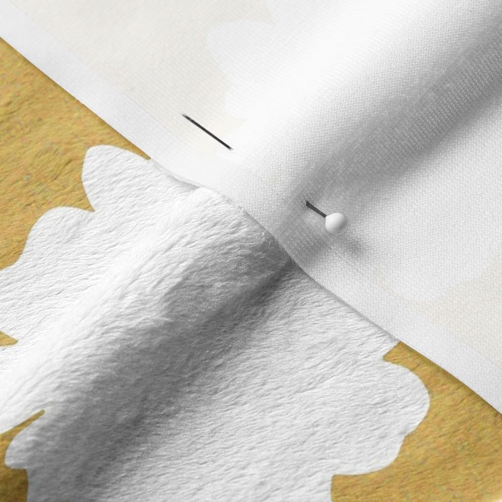 Spoonflower Fabric - Mustard Nature Spring Blossom Yellow Botanical Black Floral Fern Leaf Printed on Minky Fabric by The Yard - Sewing Baby Blankets Quilt Backing Plush