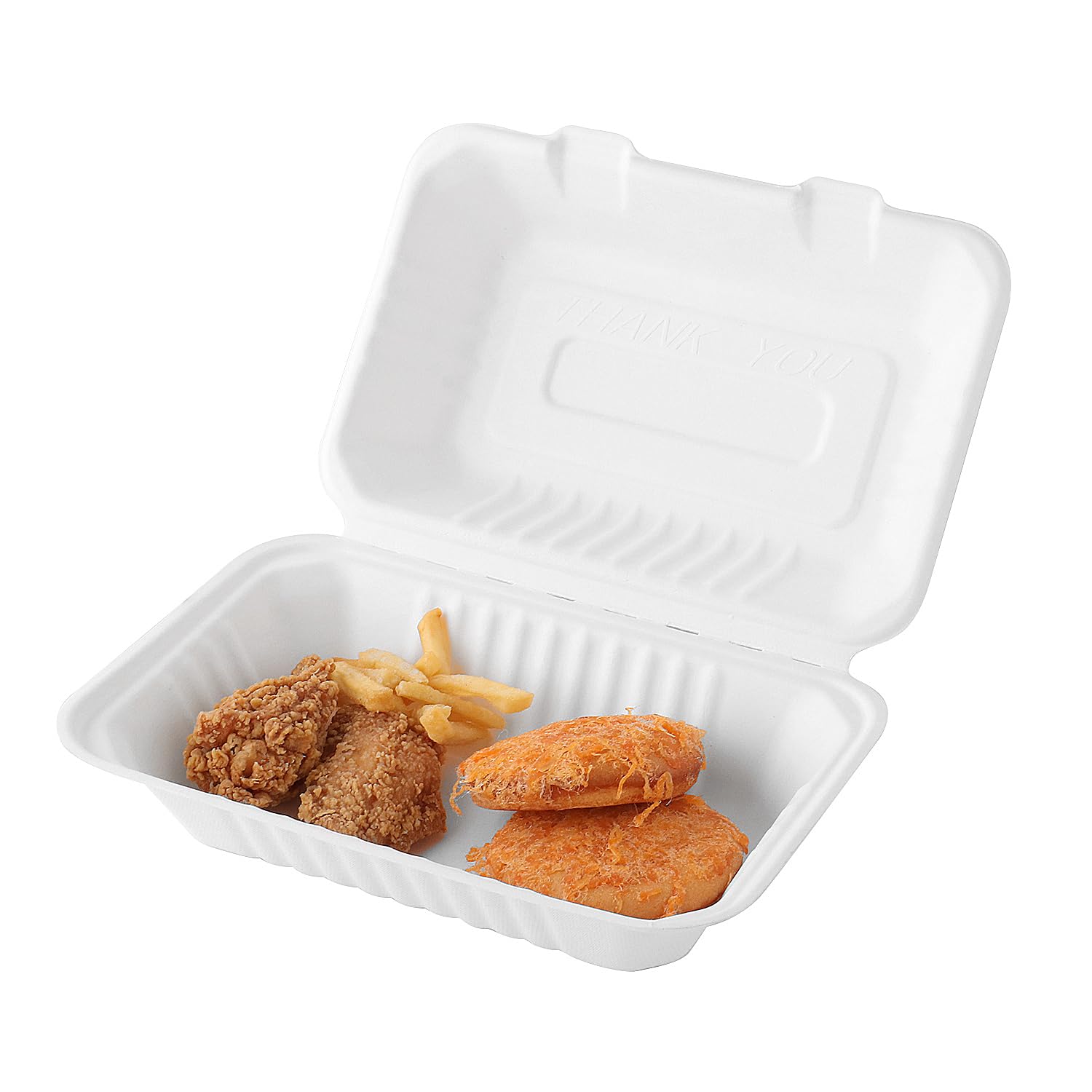 Hot Bargains White 100 Pack Single Compartment Bagasse Food Box, 9 X 6 Inch (232 X 155 X 78Mm), Biodegradable Takeaway Containers