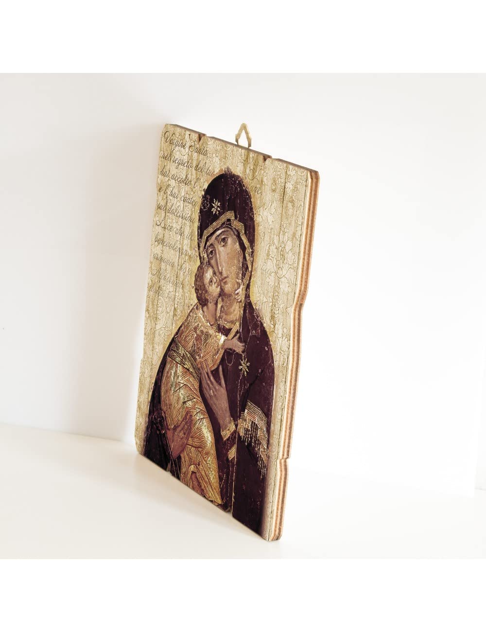 Fratelli Bonella | Vintage Style Shaped Wooden Picture of Our Lady of Tenderness 19x24 cm | Made in Italy - Image 2