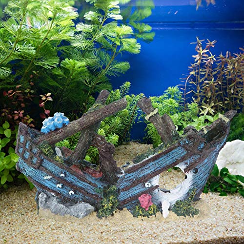 VILLCASE Naufrágio Fish Tank Ornamento Do Aquário da Resina Ornamento Aquático Cavernas Esconder Hut