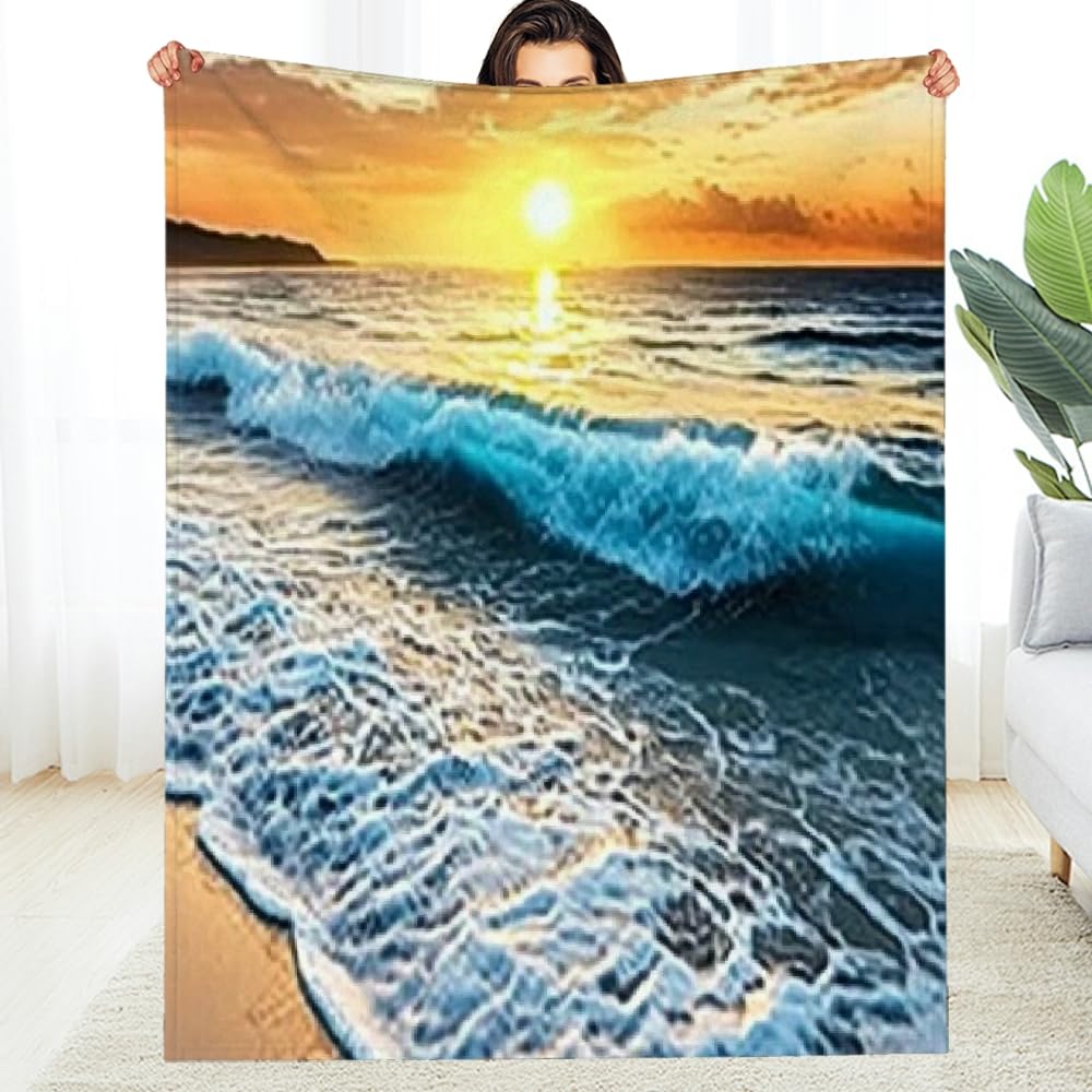 Couverture flanelle Sunset Waves chaude et résistante aux déchirures toutes saisons