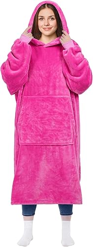 Miniatura 7 de KPBLIS Sudadera de manta portátil, manta de tiburón con capucha para mujeres y hombres, acogedora manta con mangas y bolsillo frontal grande para