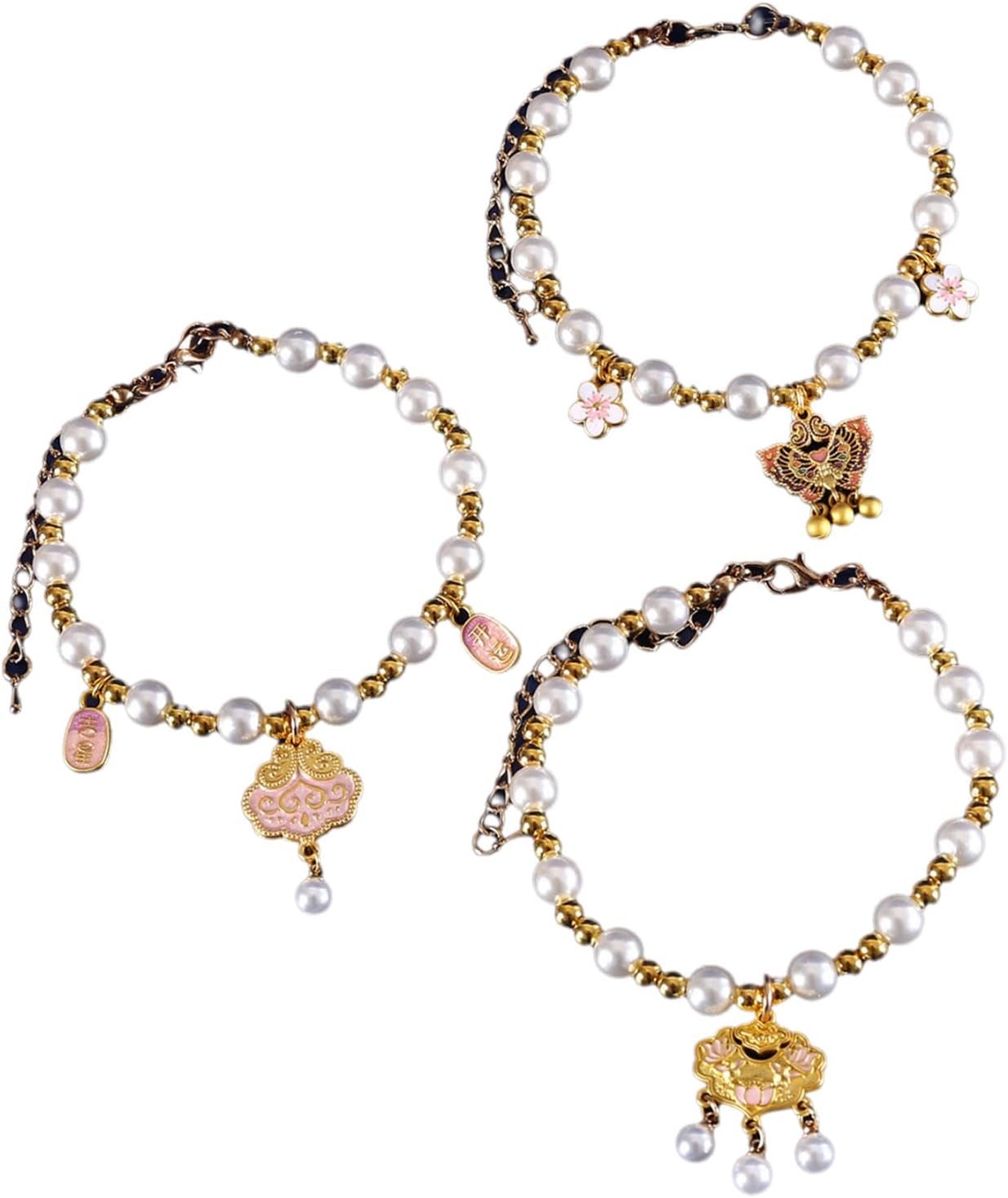 Chinese New Year Theme Pet Neck Jewelry Charm Peals Cats Necklace Adjust Length Collar for Cats Holiday Pet Neckwear Elegant Necklace