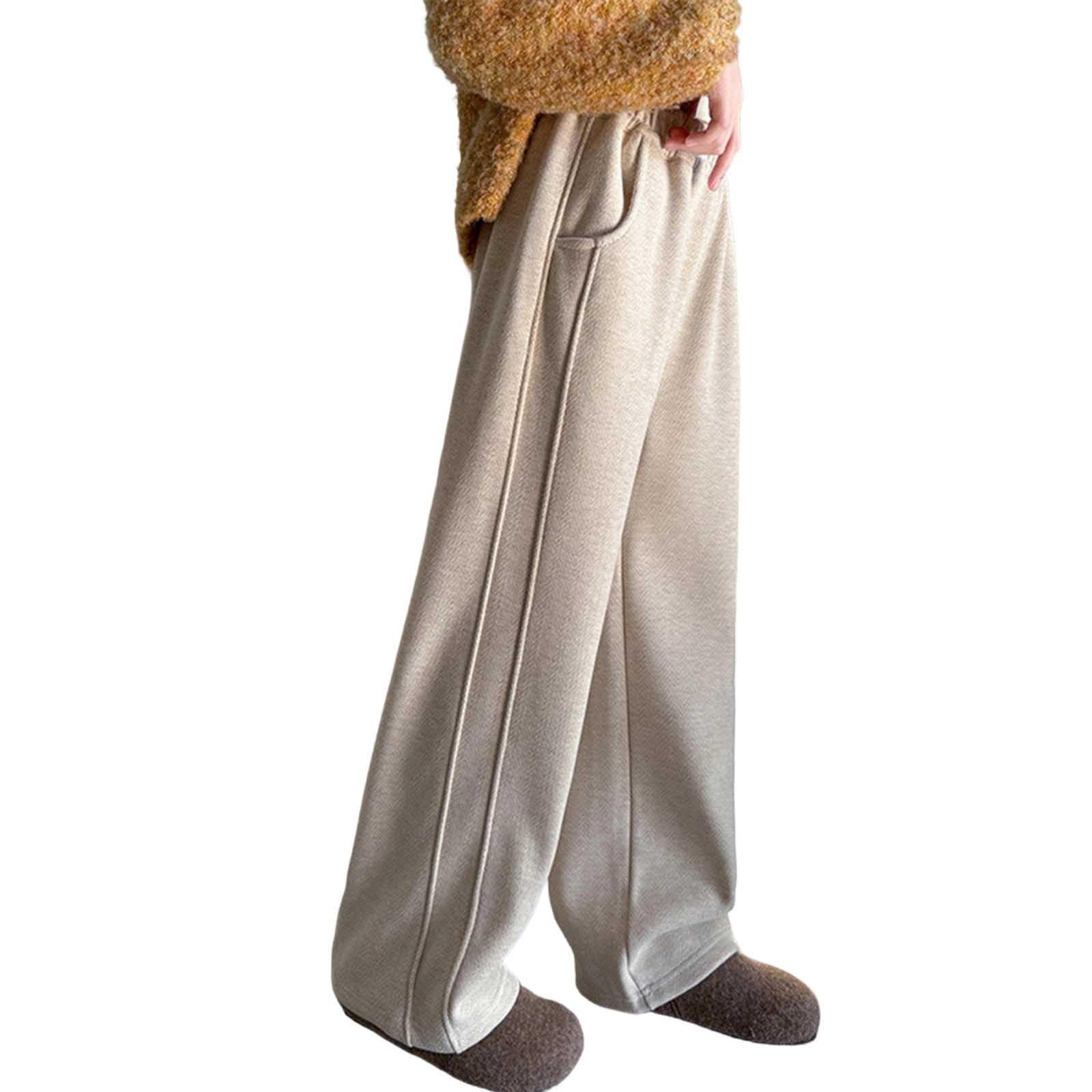 Generisch Pantalon d'hiver pour fille - Doublure moelleuse - Jambes larges - Coupe droite - Renforcé - Chaud - Automne - Hiver - Pantalon de loisirs - Doux et élastique - Couleur unie - Confortable au
