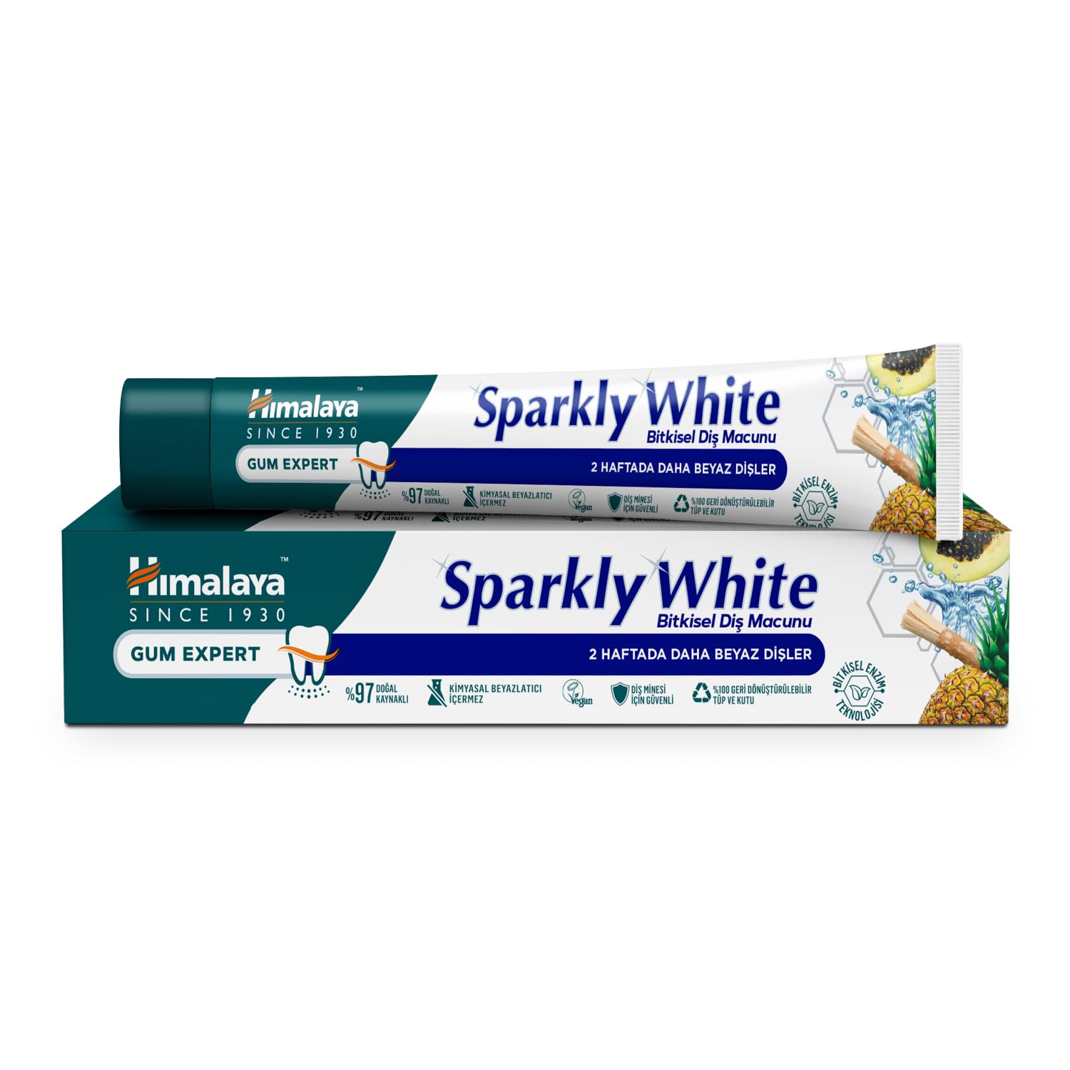 Himalaya Since 1930 Işıltılı Beyazlık Bitkisel Beyazlatıcı Diş Macunu, Florürsüz, Parabensiz, Bitkisel Enzim, 75 ml
