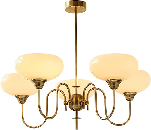BOKT Candelabro vintage dorado moderno de 5 luces con pantalla lisa Sputnik colgante lámpara de comedor para sala de estar dormitorio
