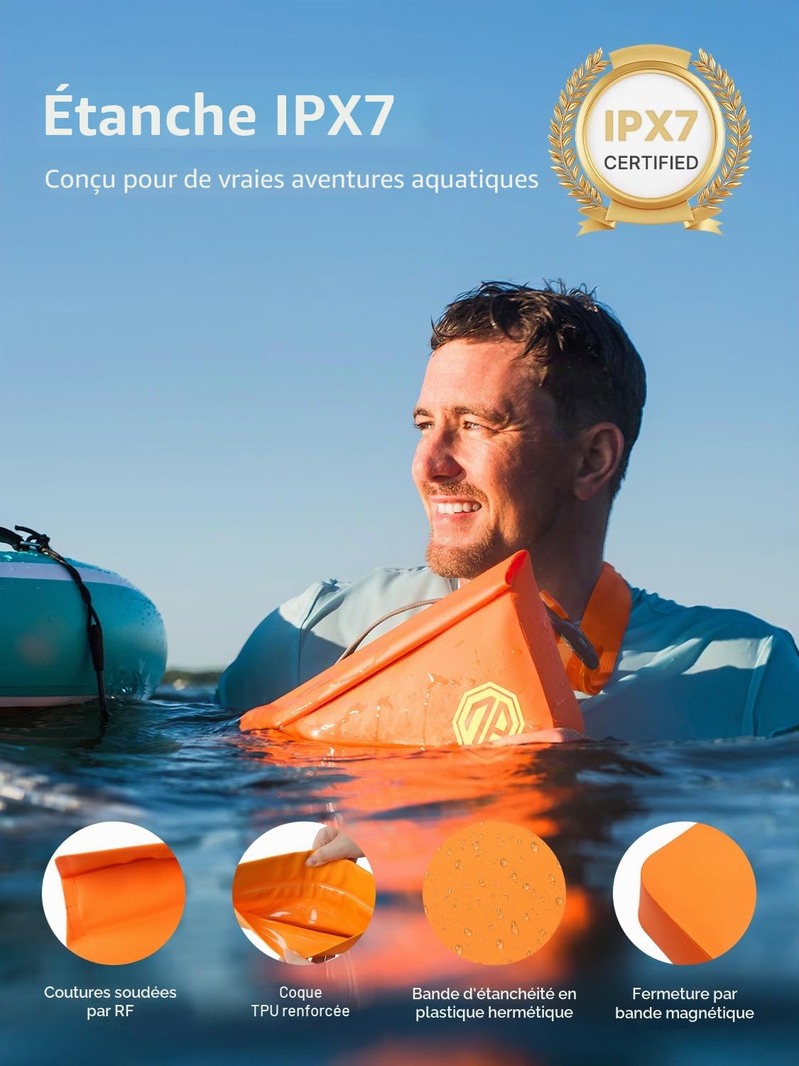 niphean Sac Etanche IPX7 avec Fermeture Magnétique à Une Main, Pochette Etanche pour Kayak, Paddle, Plage, Natation, Banane Multi-Positions, Sac Étanche pour Hommes et Femmes Activités Outdoor | Sac banane imperméable en TPU 7,5 L léger pour planche à pag