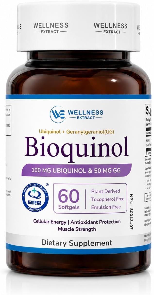 Bioquinol Ubiquinol 100mg (Kaneka Ubiquinolยฎ) with GG-Goldยฎ Geranylgeraniol 50mg | Advanced CoQ10 Antioxidant Supplement for Heart, Cellular Energy & Muscle Support | 60 Softgels