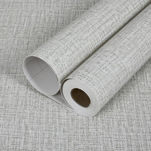 Warmiehomy Self Adhesive Wallpaper Sticky Back Plastic Roll 45cm x 1000cm Linen Texture Wallpaper Peel and Stick Wall Paper Grey Vinyl Wrap Contact Paper for Living Room Cupboard Furniture Stickers