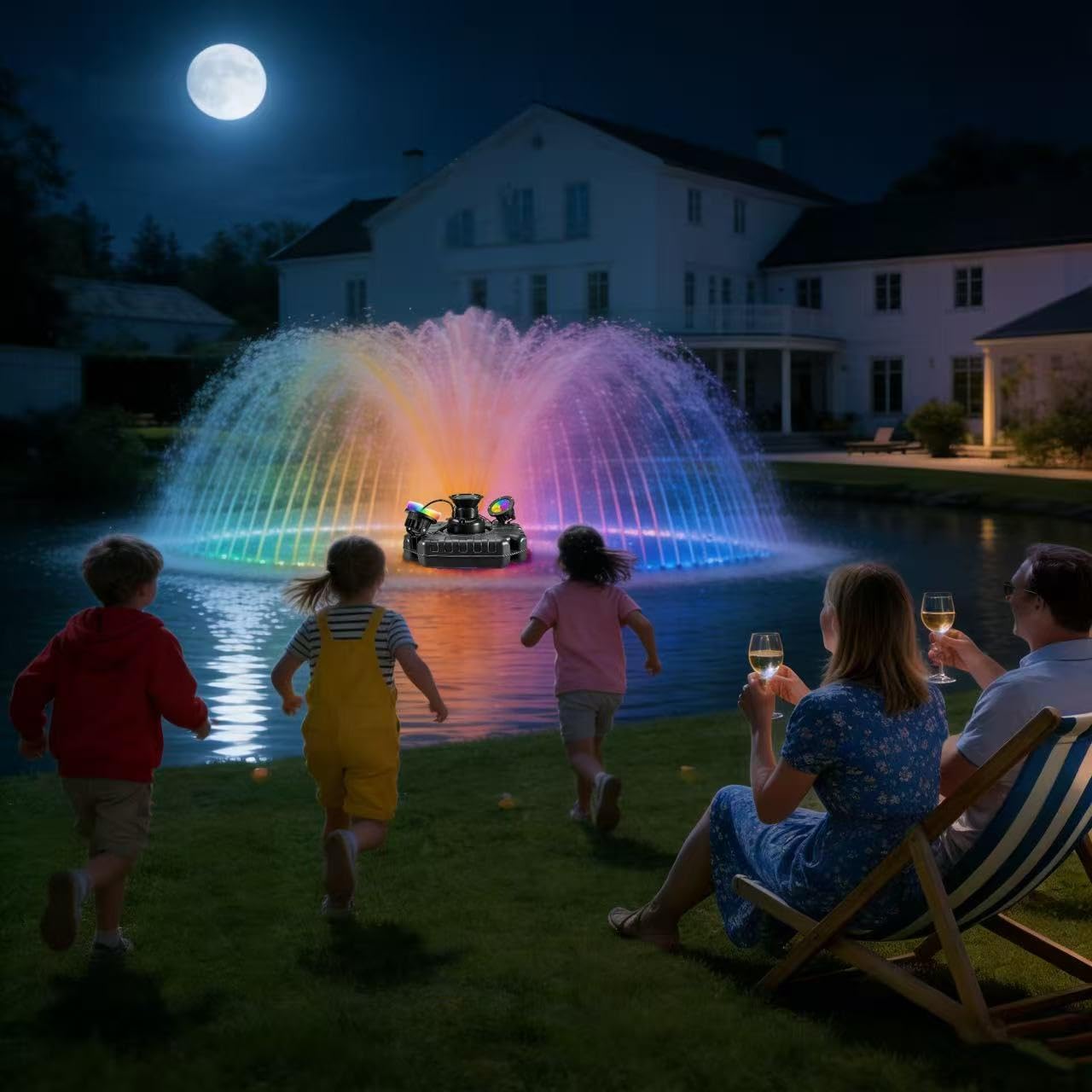 Pond Fountain Aerator 750W 1HP 110V -Pond Fountain -RGB LEDA Color-Changing Light Show - 15000 GPH Floating Aerator Pump- With100ft Power Cord -for Ponds and Lakes 2026 Latest Model