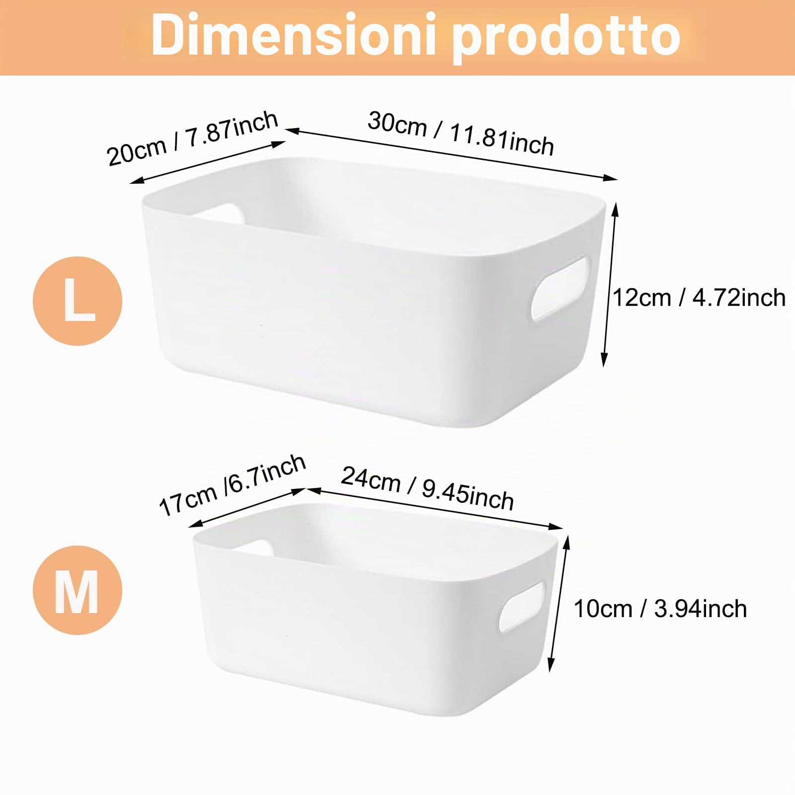 12 Pezzi Cestini Portaoggetti in Plastica Bianco Scatole Portaoggetti con Manici Contenitore Plastica Rettangolari Scatole Organizer Impilabile per Bagno Cosmetici Armadio Cucina Scaffale
