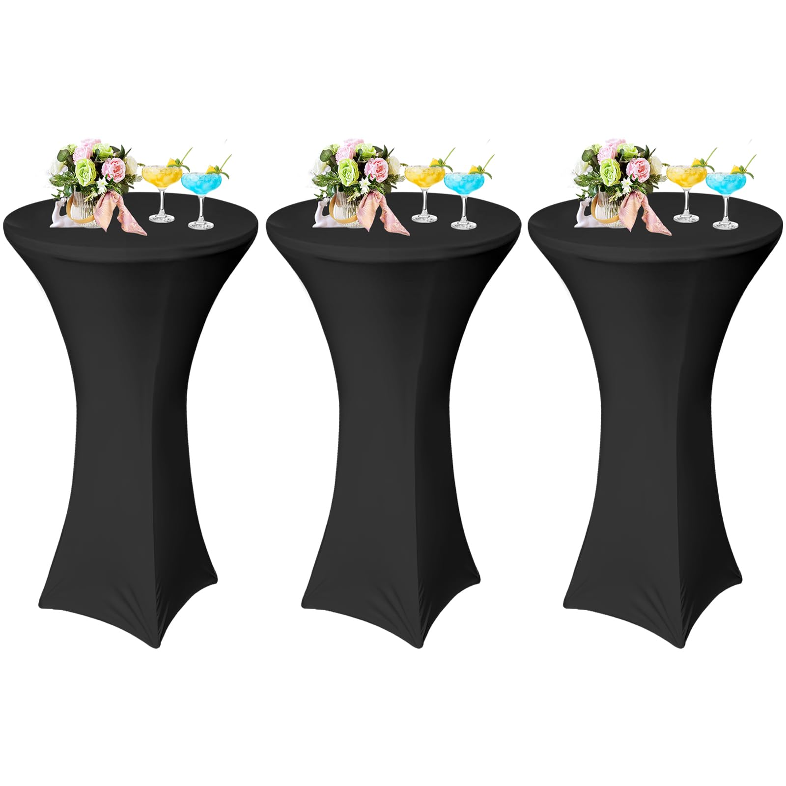 AMFUN 3 Pack Cocktail Table Covers,Spandex Stretch Tablecloth Elastic Table Cover Square Corners Tablecloth Fitted High Top Bar Table for Party, DJ, Bar, Wedding, Birthday, Banquet, Black,32"x43"