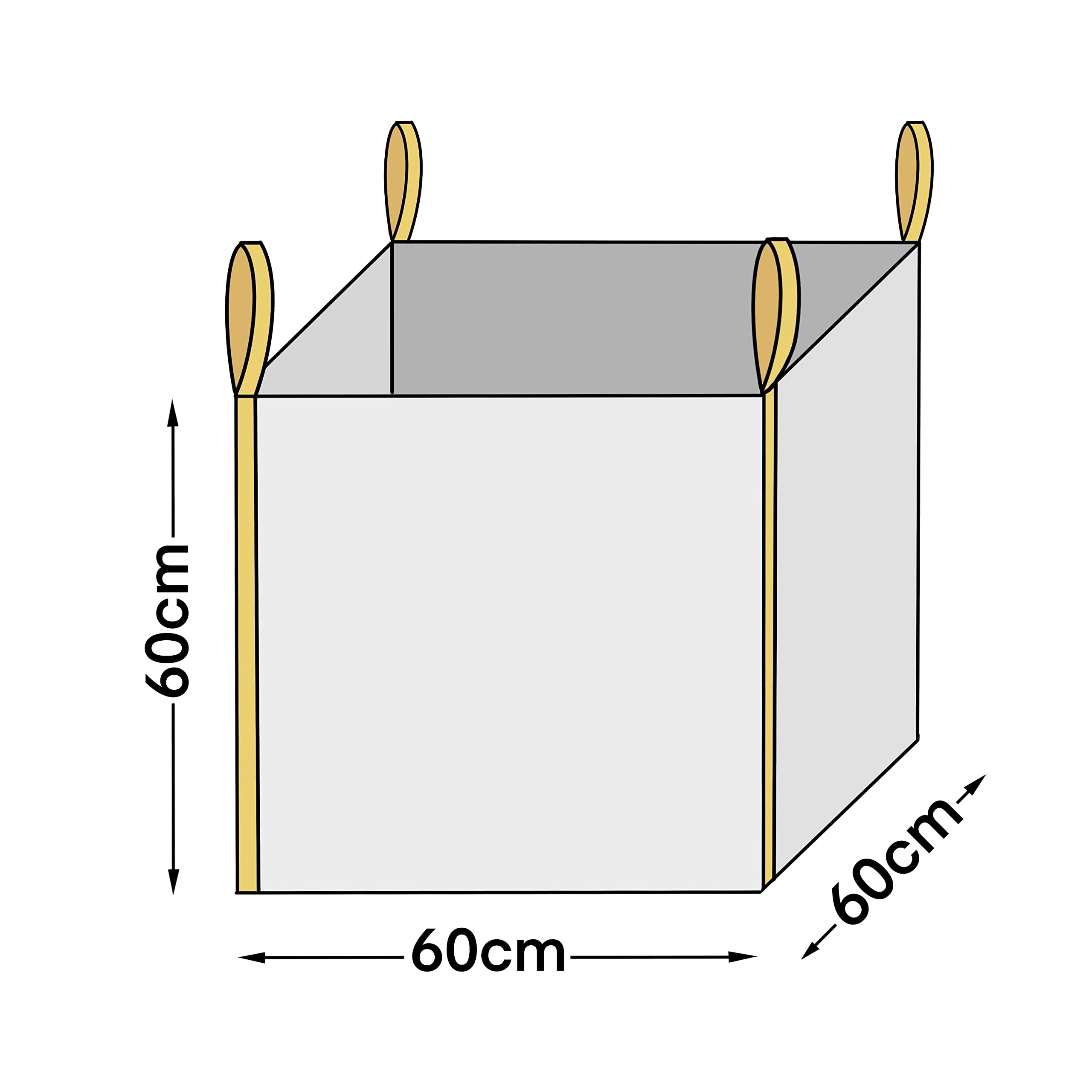 Miko® Big Bag 60x60x60 cm, Transportsack, Schüttgutbehälter, 1,0 t Tragfähigkeit, Sicherheitsfaktor 5:1, 4 Tragschlaufen, Profi Big Bag für Industrie- und Privatbedarf, 1 Stück