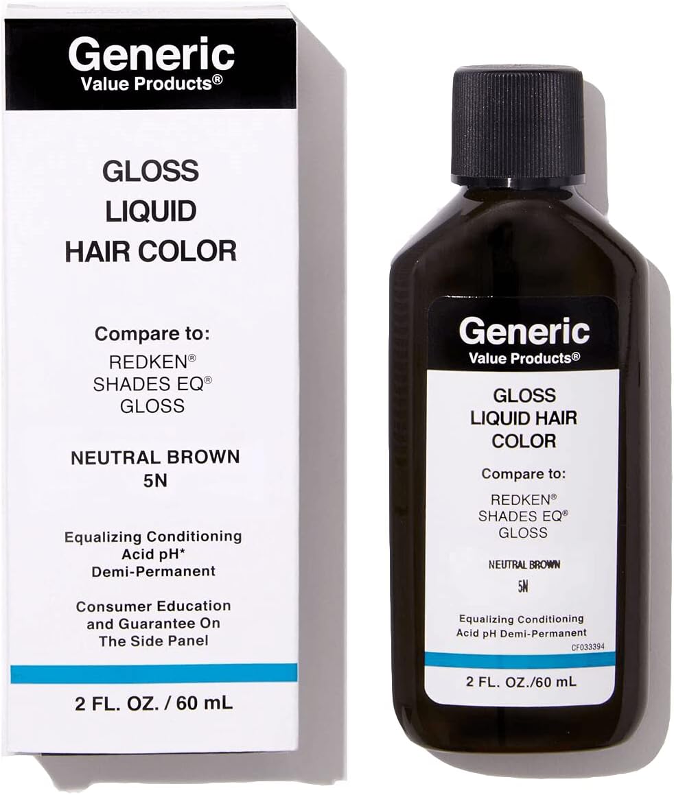 Generic Value Products 5N Neutral Brown DemiPermanent Gloss Liquid Hair Color, Adds Gloss for Healthy Looking Hair, Refreshes Color, Tones for a Beautiful Finish, 2 Fl Oz