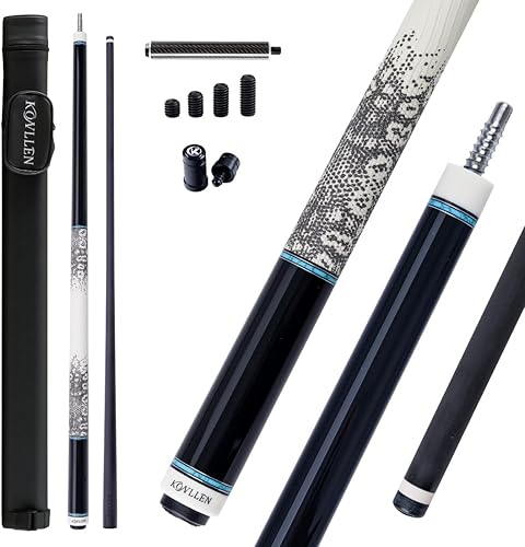 Miniatura 22 de KONLLEN Taco de billar de fibra de carbono con eje cónico profesional, desviación súper baja, taco de billar ébano con incrustaciones hechas a mano