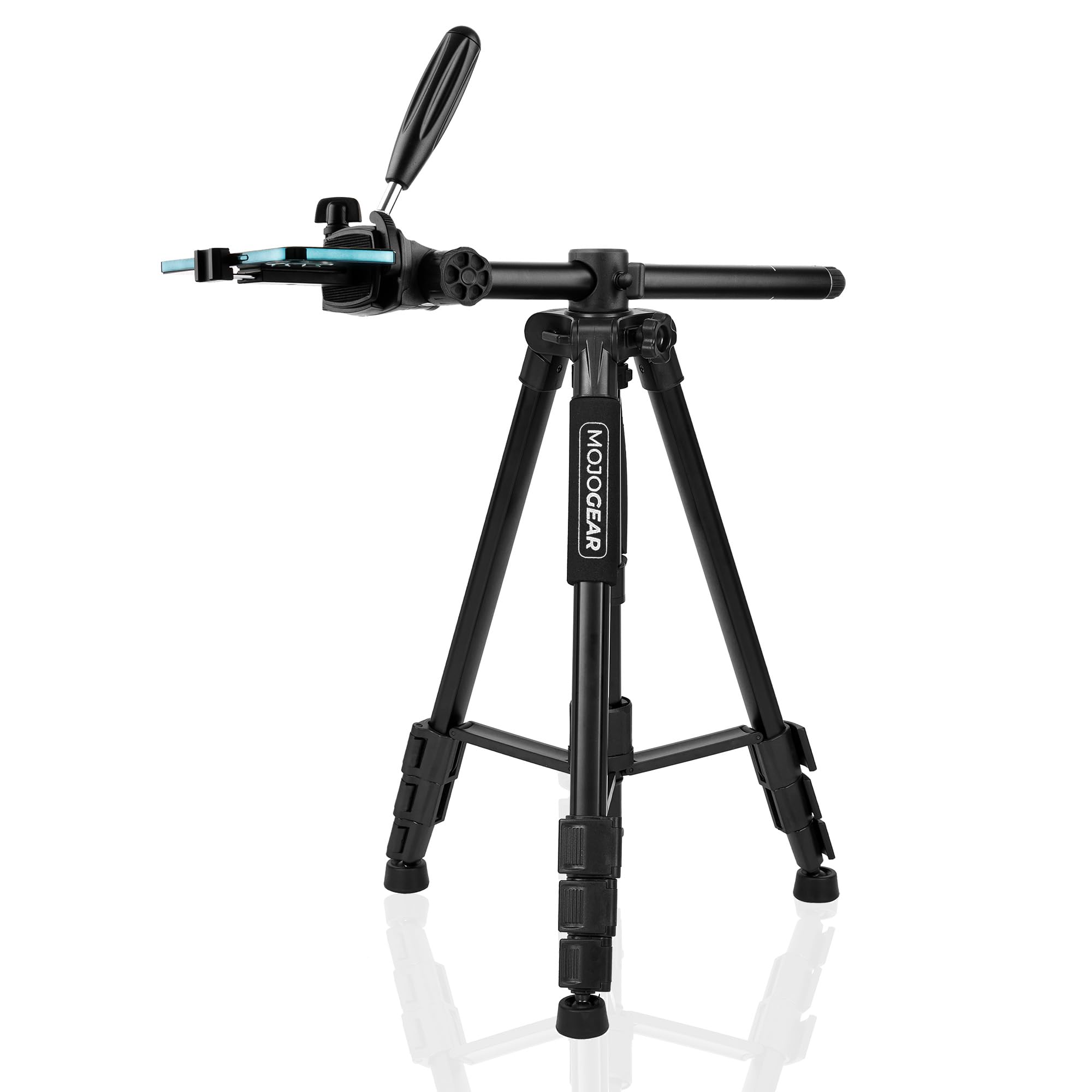 MOJOGEAR Trípode 3 en 1 de 167 cm: Trípode, Monopié y Brazo Horizontal para Tomas Superiores - con Soporte para Teléfono y Bolsa de Transporte - Tripod para Teléfono - Tripod para Cámara
