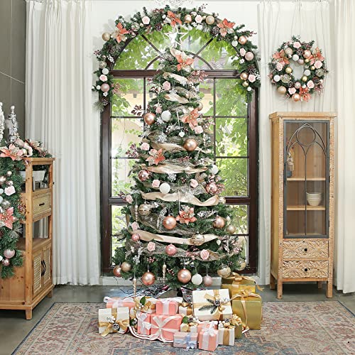 Wbhome 6Ft Decorated Artificial Christmas Tree With Ornaments And Lights, Rose Gold Christmas Decorations Including 6 Feet Full Tree, Ornaments Set, 300 Led Lights #TOP6
