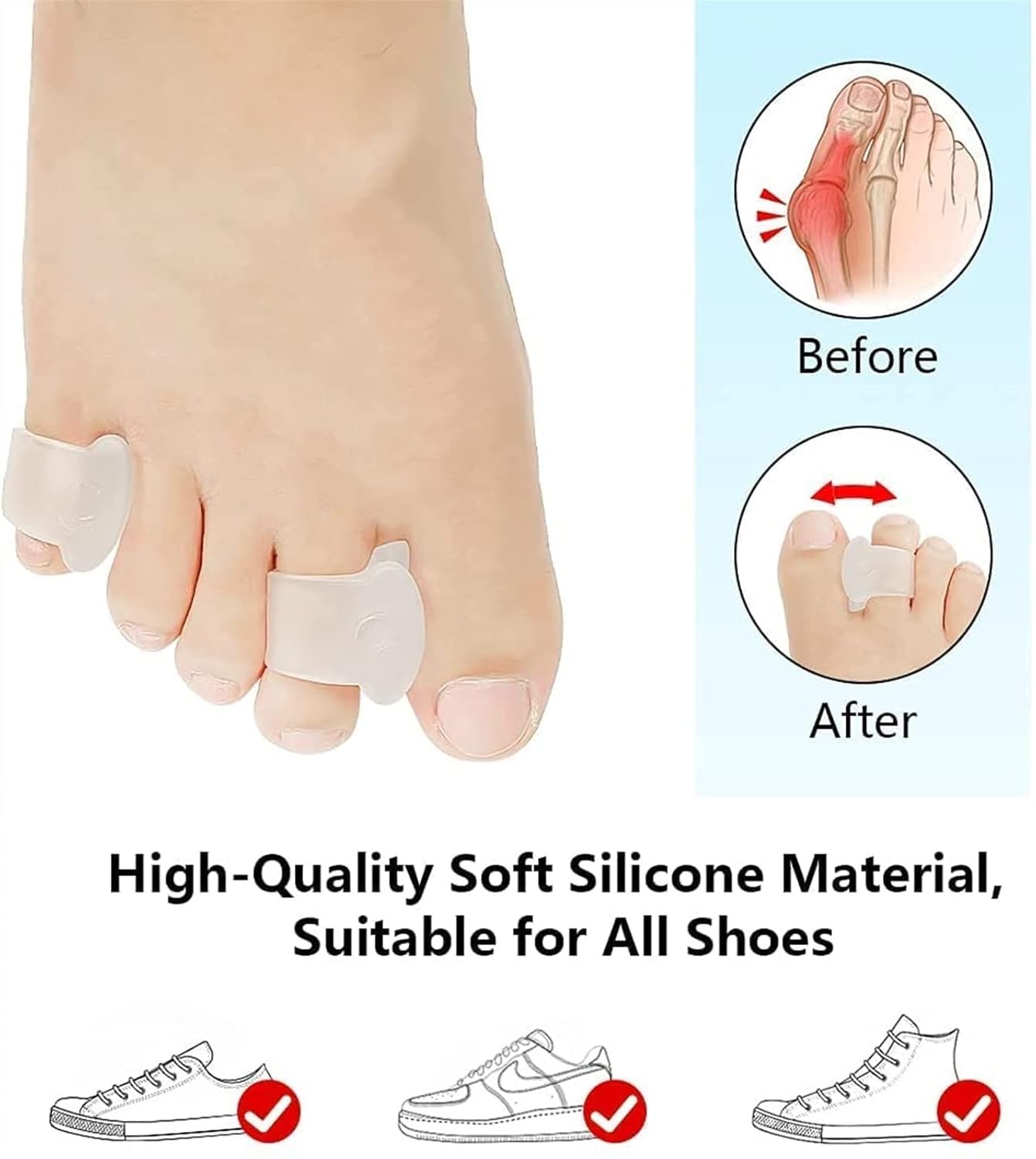 4 Pairs Clear Toe Separators,Toe Spacer for Bunion Corrector,Gel Toe Separators, Suitable for Bunion Pain Relief,Separating Overlapping Toes Drift Pain