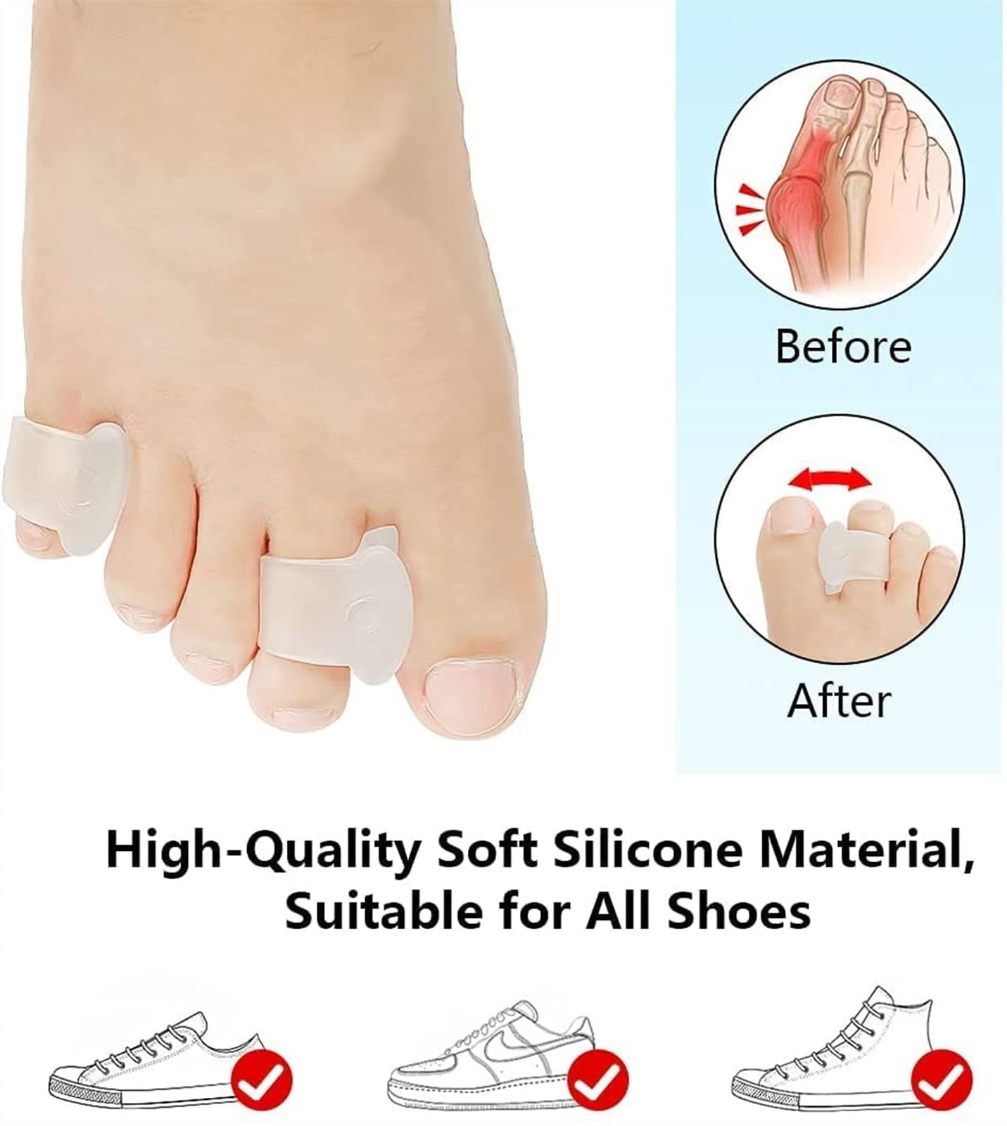 4 pares de separadores de dedos transparentes, espaciador de dedos para corrector de juanetes, separadores de dedos de gel, adecuados para aliviar el dolor de juanetes,separando los dedos superpuestos