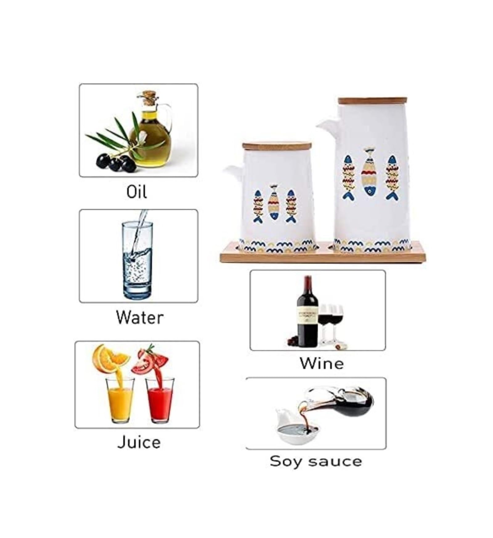 Dosificador de Aceite y Vinagre Dispensador de aceite y vinagre, caja de condimentos de salsa de oliva de cerámica Bot, a prueba de polvo y a prueba de fugas, peces de dibujos animados cocinando